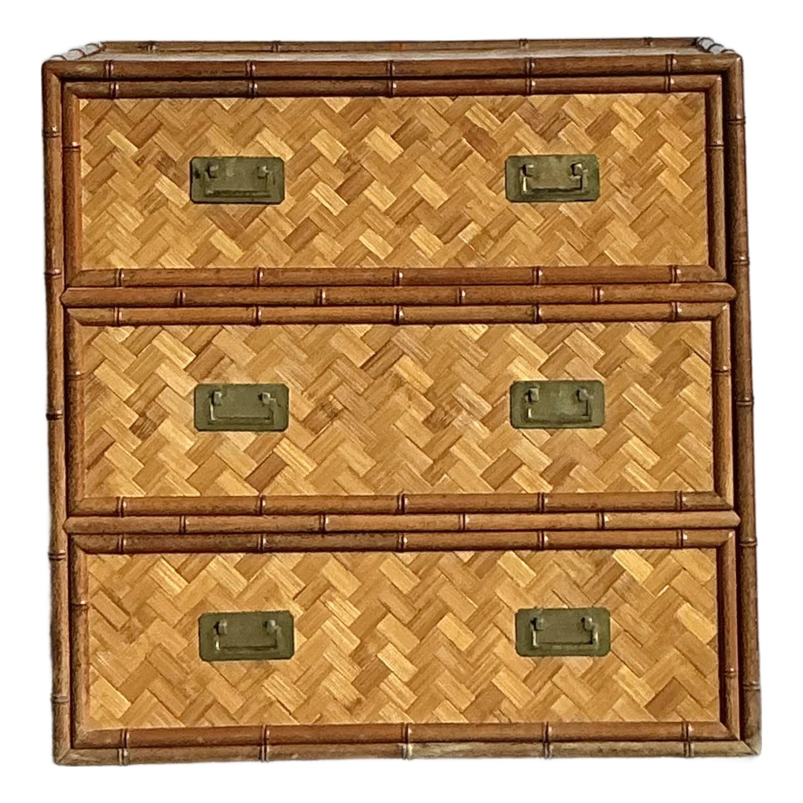 Vintage Boho Parquet Rattan Chest of Drawers - Detail view