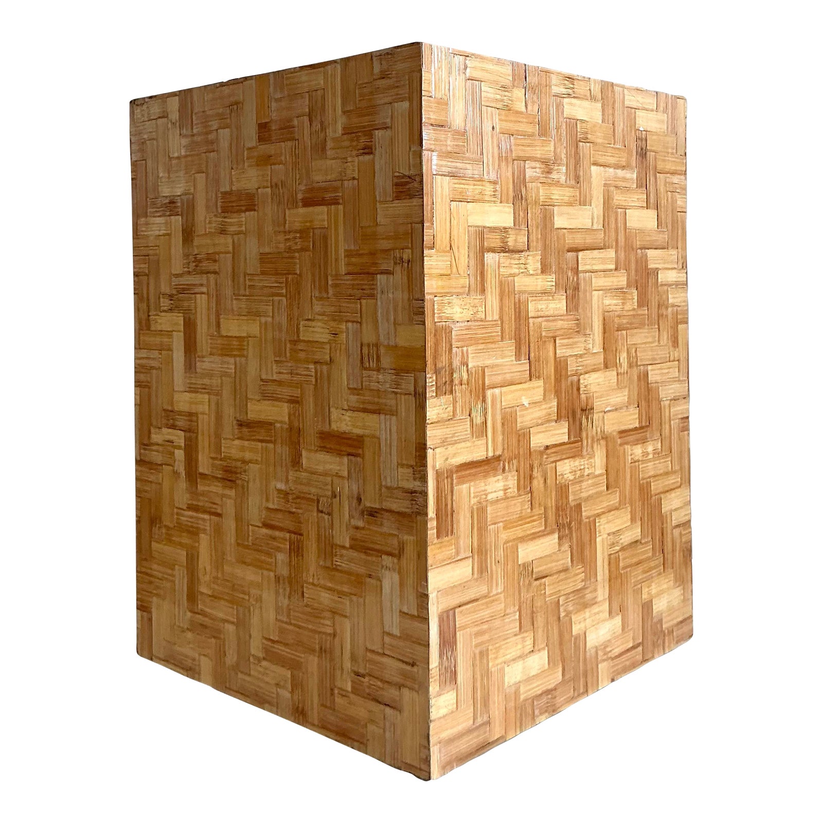 Vintage Boho Parquet Rattan Pedestal - Detail view