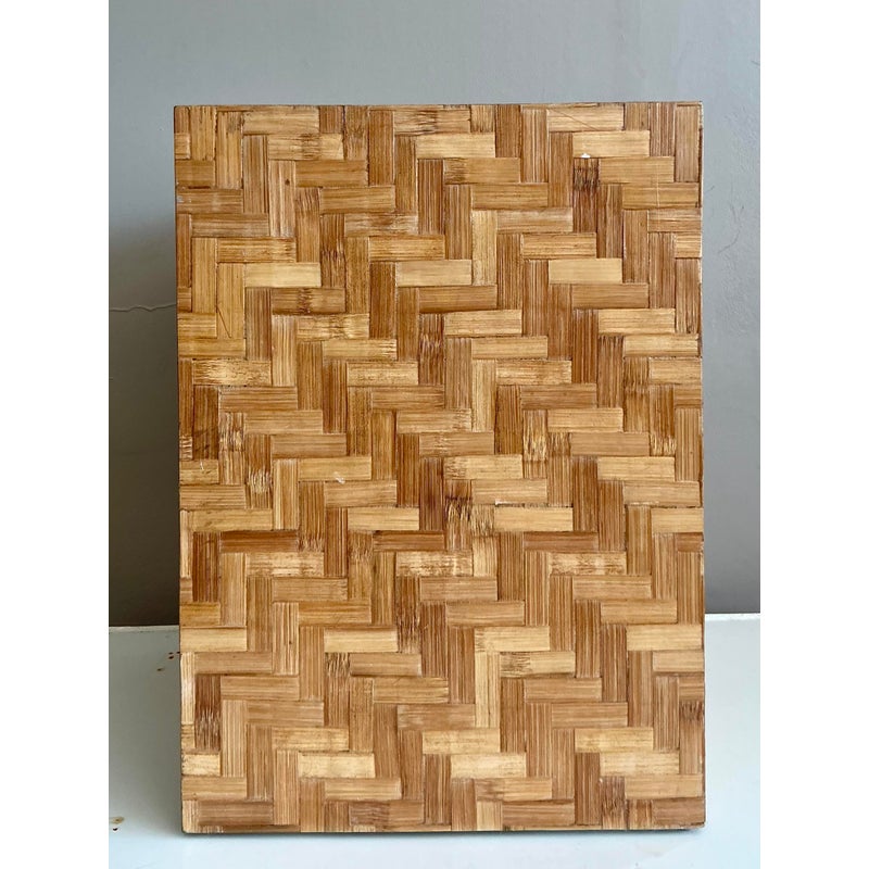 Vintage Boho Parquet Rattan Pedestal - Top view