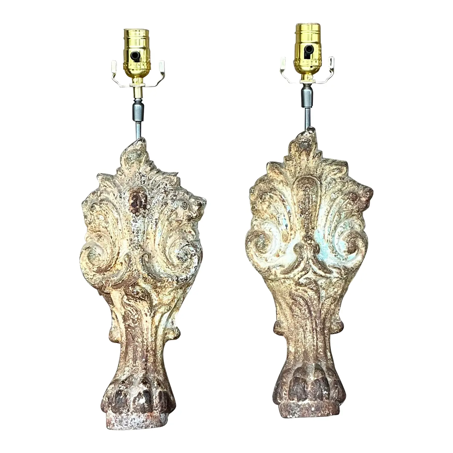Vintage Boho Patinated Architectural Element Lamps - a Pair