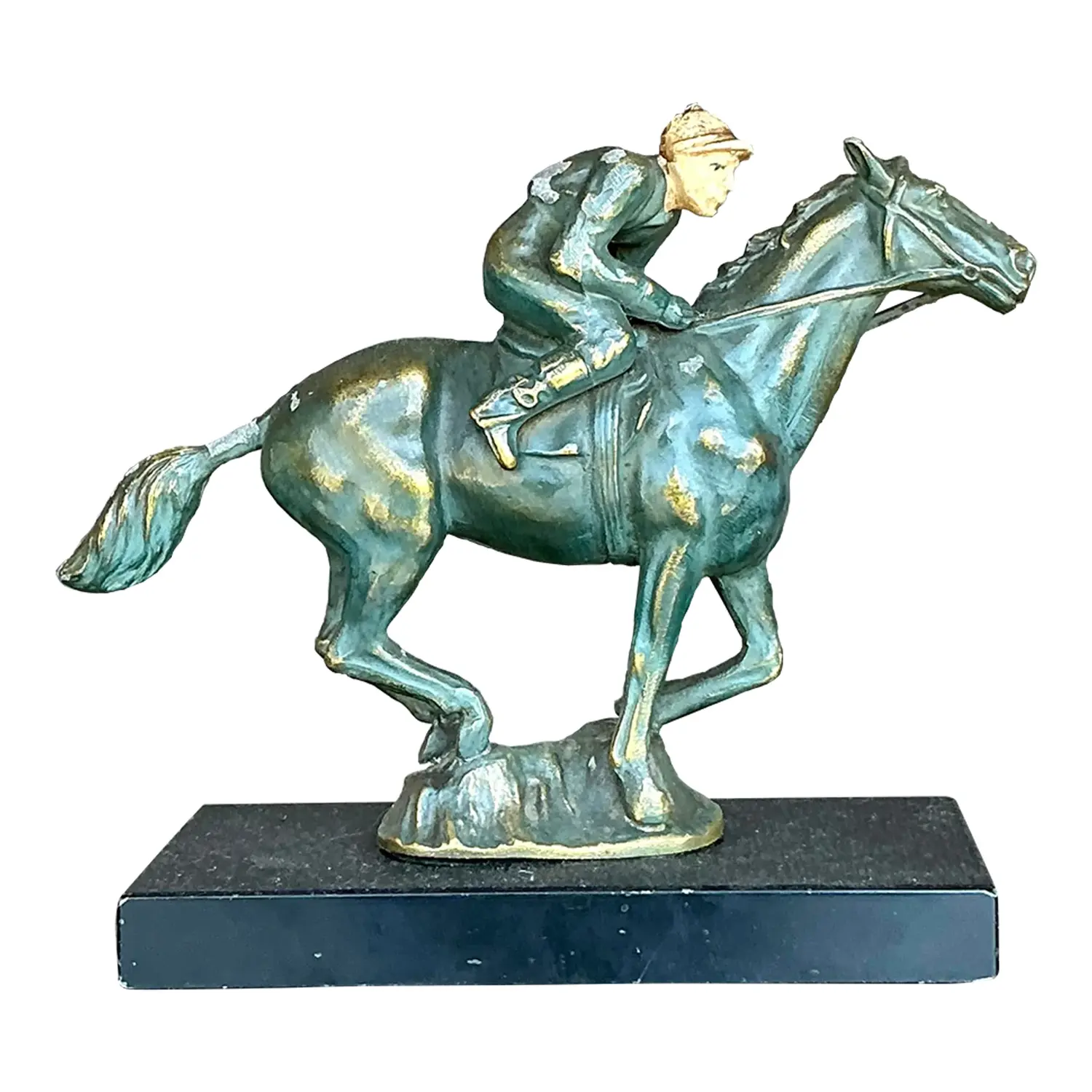 Vintage Boho Patinated Brass Horse and Rider