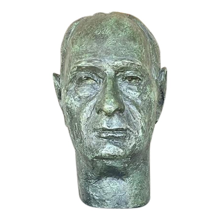 Vintage Boho Patinated Bronze Bust of Man - Detail view