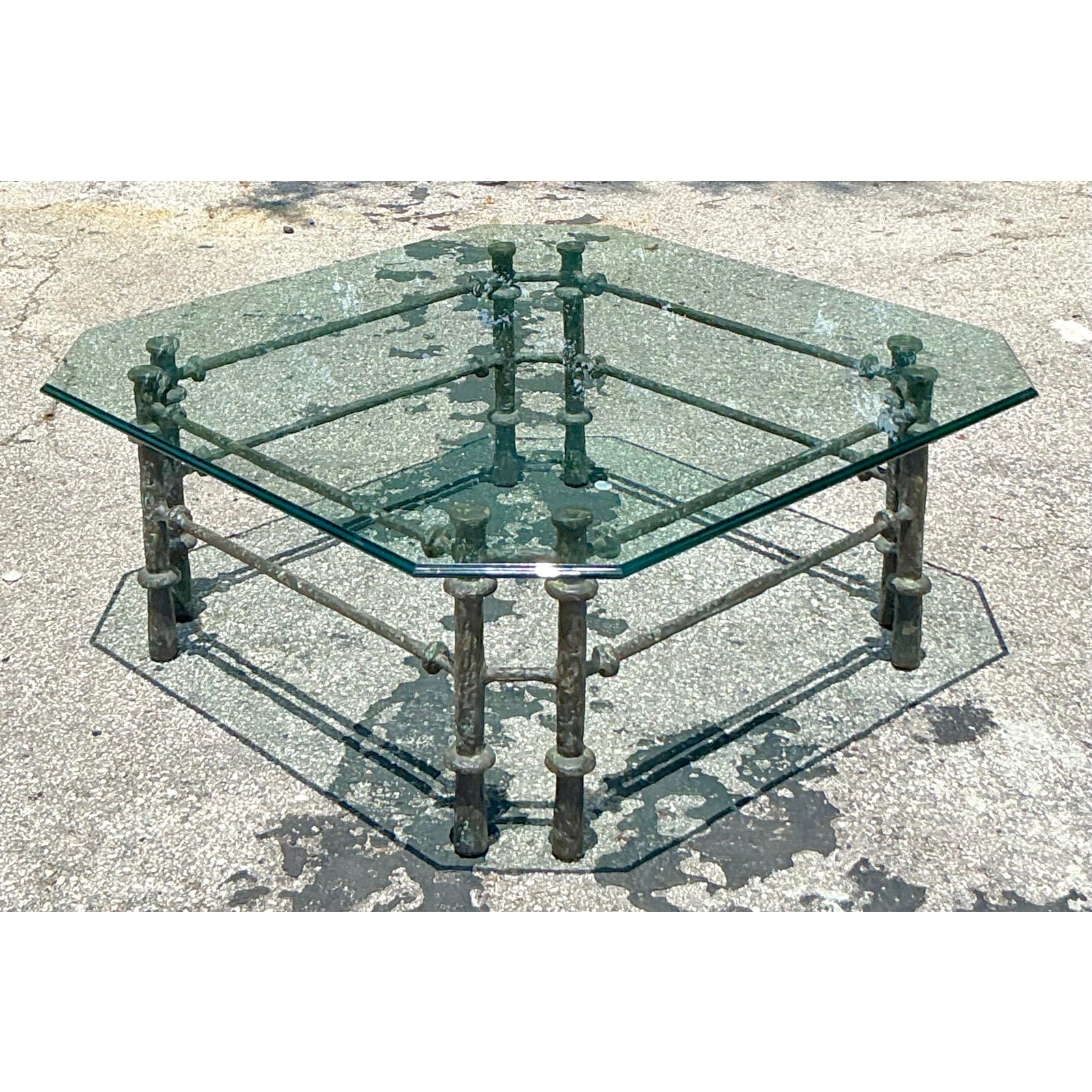 Vintage Boho Patinated Bronze Coffee Table After Giacometti - Side view