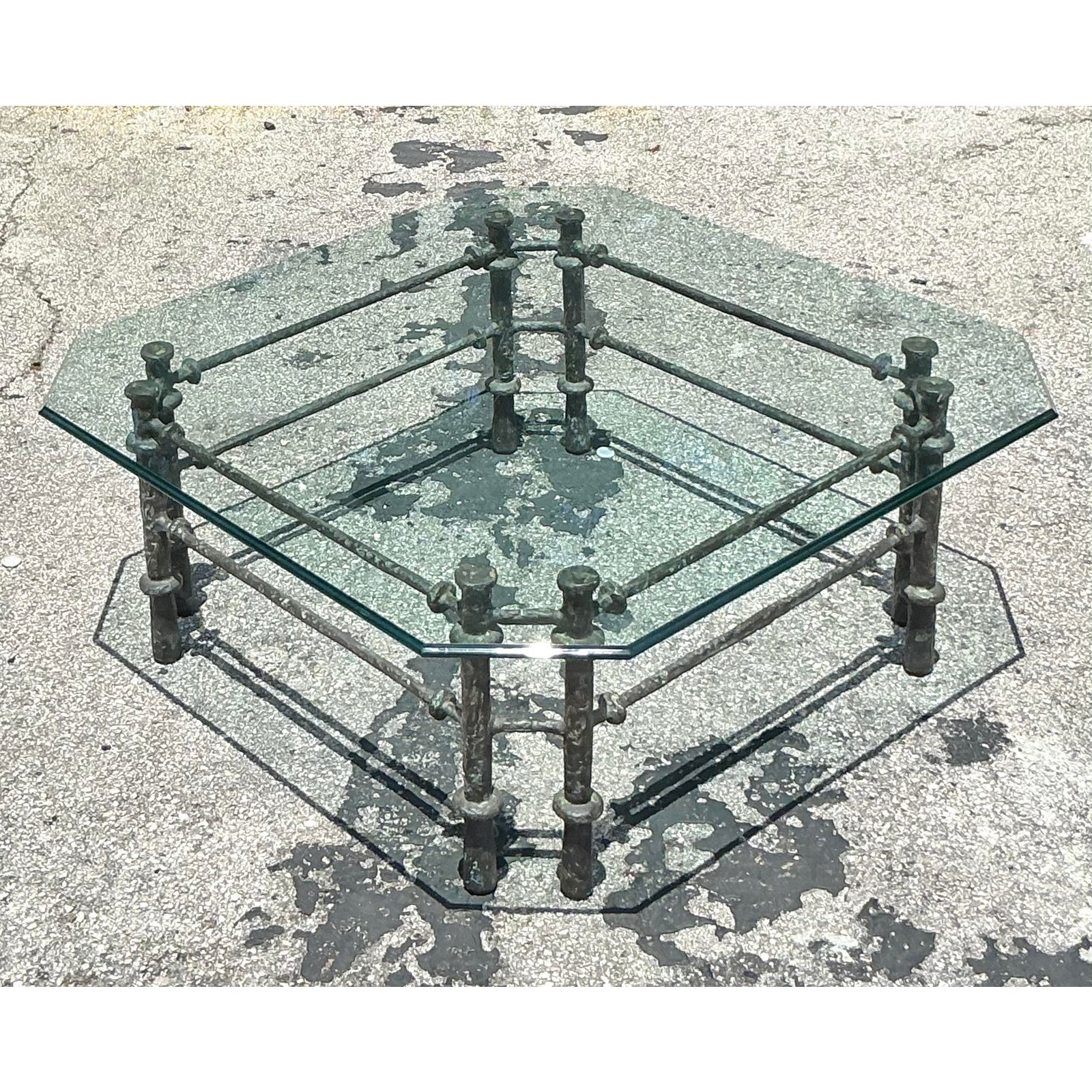 Vintage Boho Patinated Bronze Coffee Table After Giacometti - Top view
