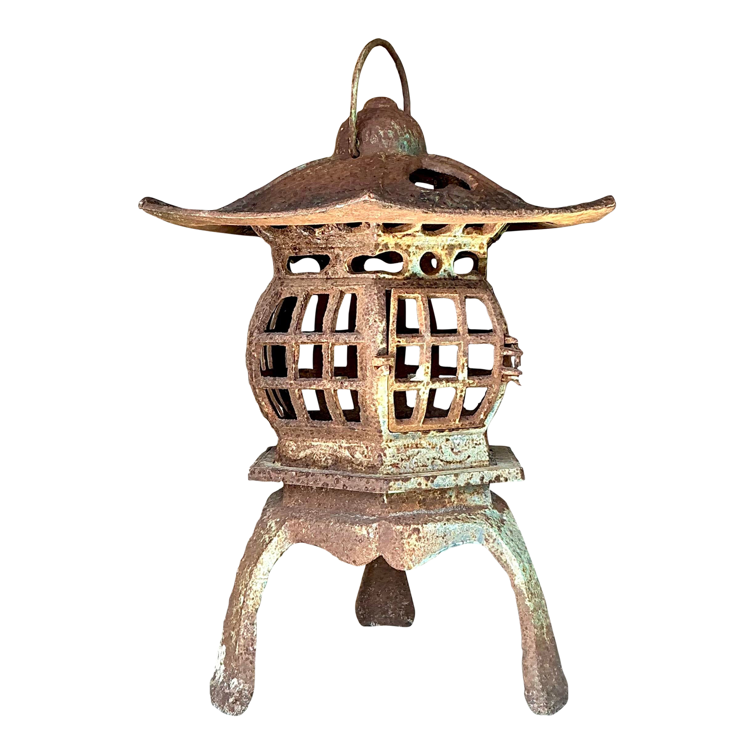 Vintage Boho Patinated Cast Iron Pagoda Lantern - Detail view
