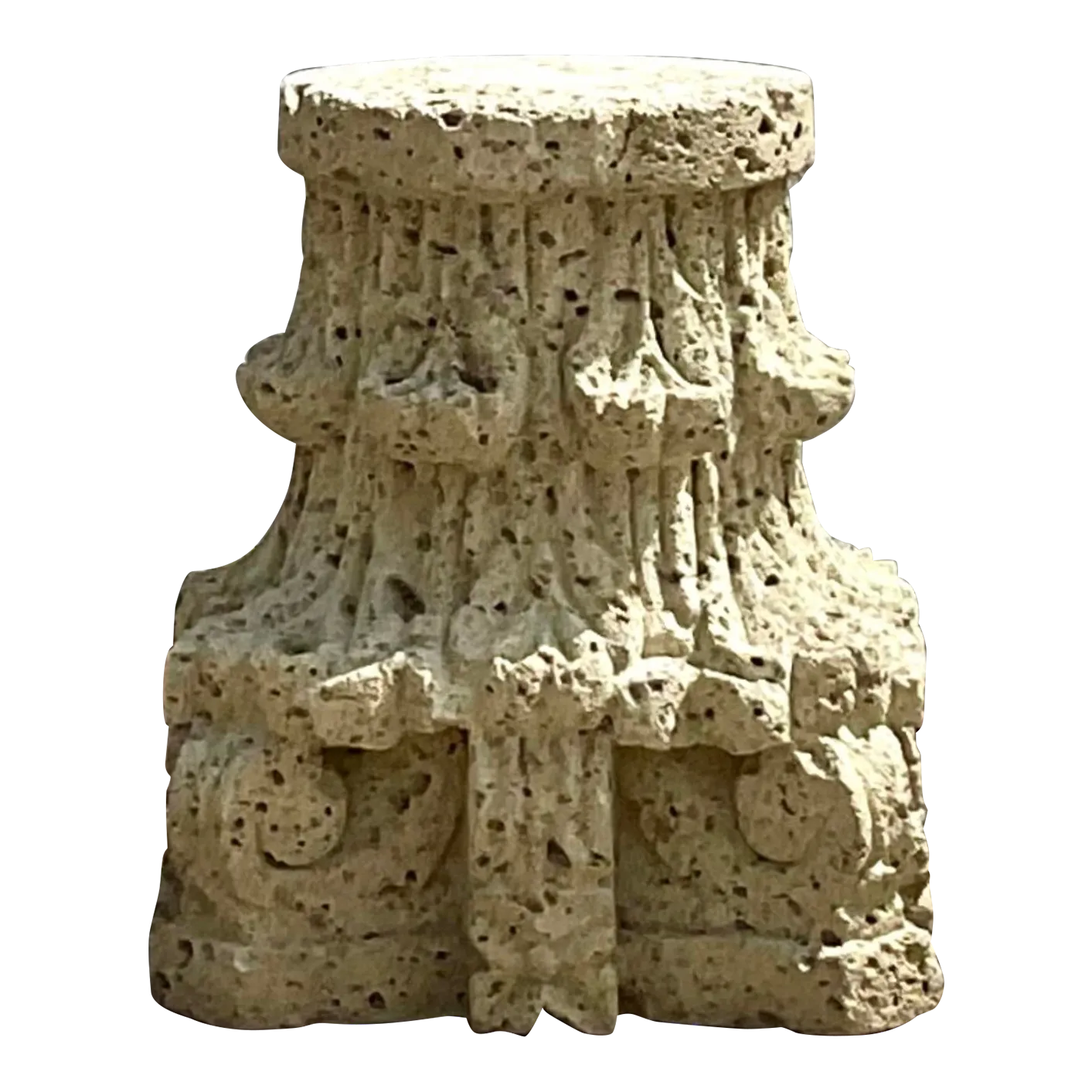 Vintage Boho Patinated Cast Stone Architectural Element Column