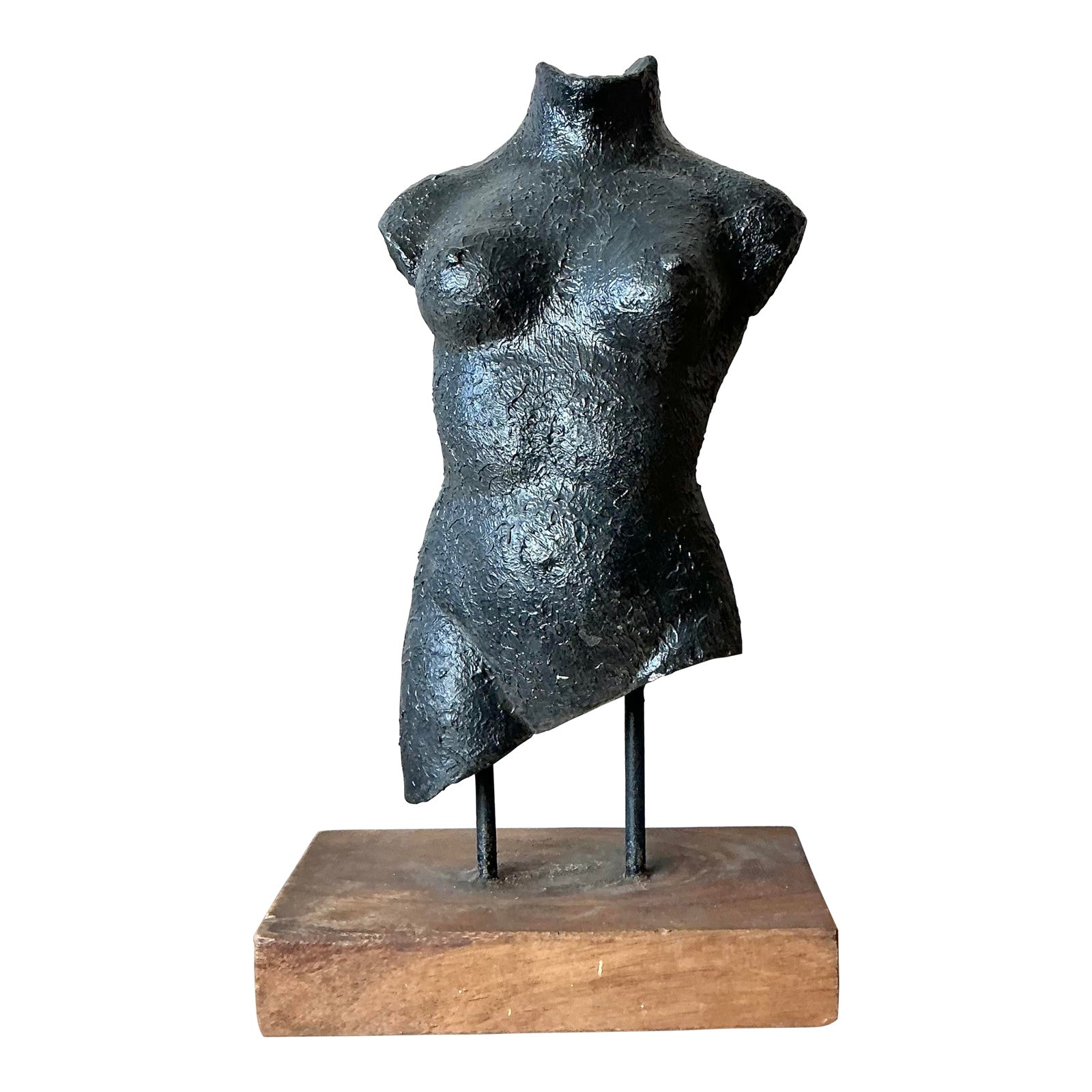 Vintage Boho Patinated Ceramic Female Torso Sculpture