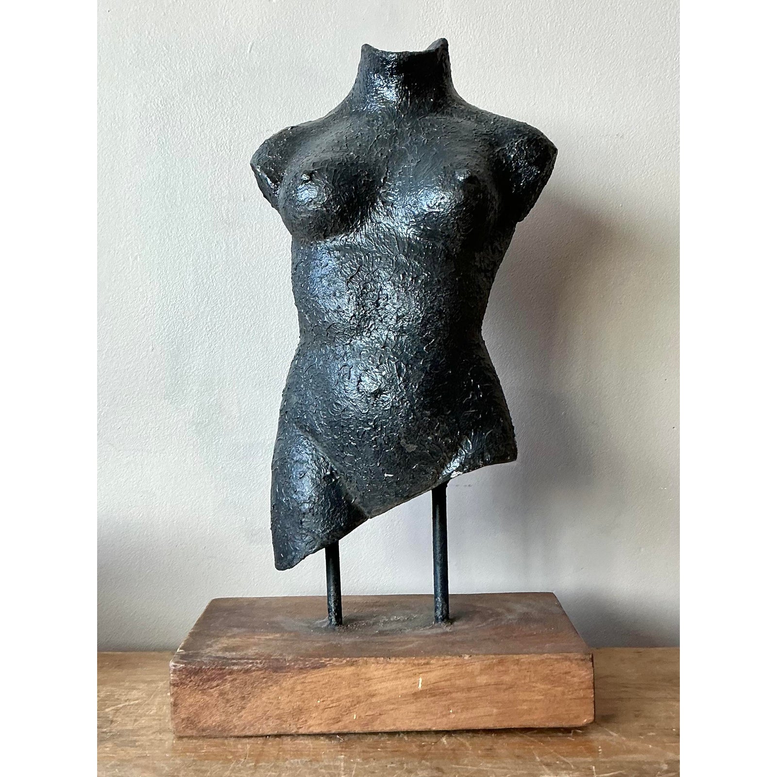 Vintage Boho Patinated Ceramic Female Torso Sculpture - Side view