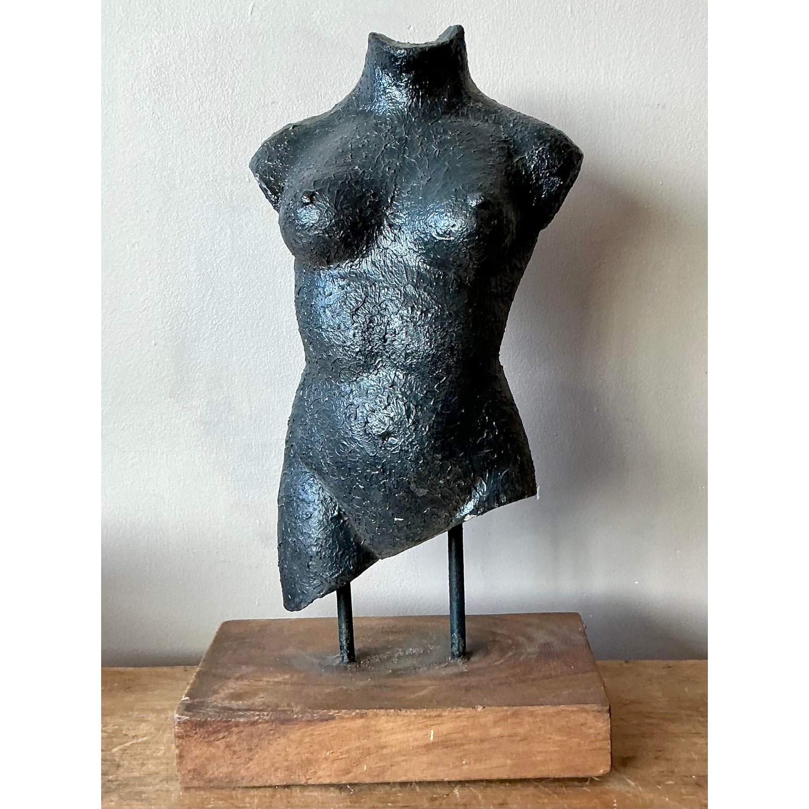 Vintage Boho Patinated Ceramic Female Torso Sculpture - Detail view