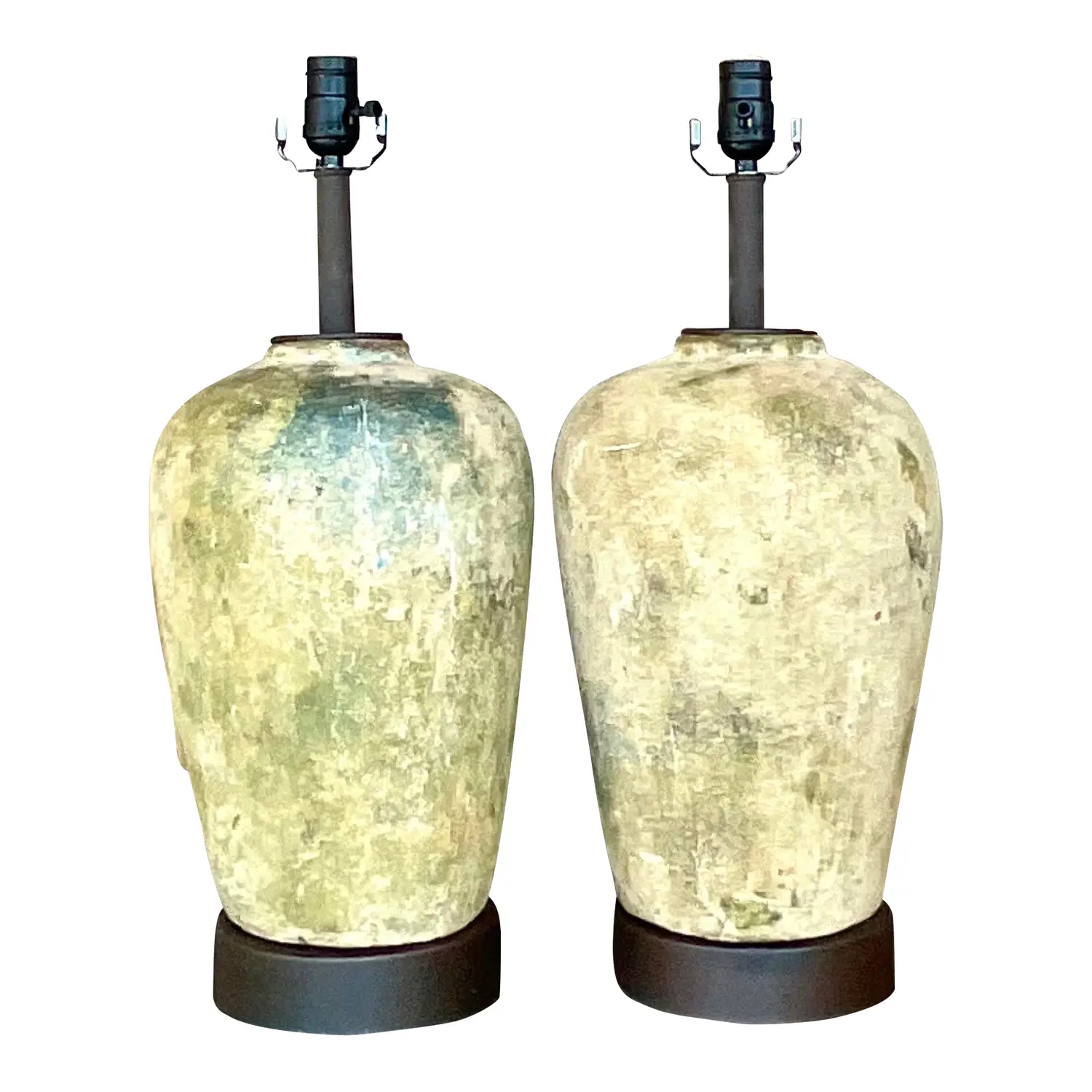 Vintage Boho Patinated Ceramic Table Lamps - a Pair