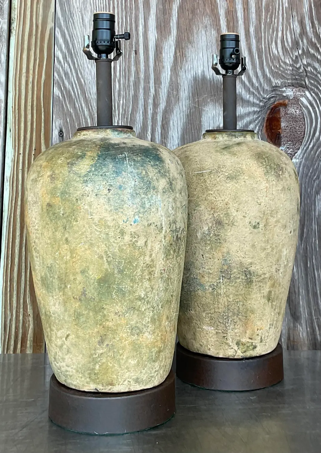 Vintage Boho Patinated Ceramic Table Lamps - a Pair - Detail view