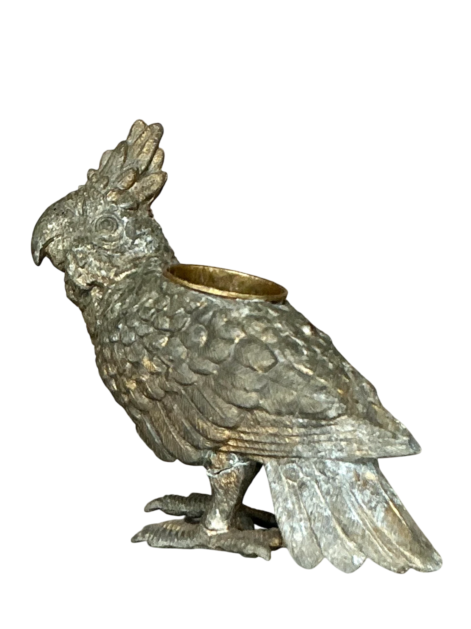 Vintage Boho Patinated Cockatoo Candle Holder - Detail view