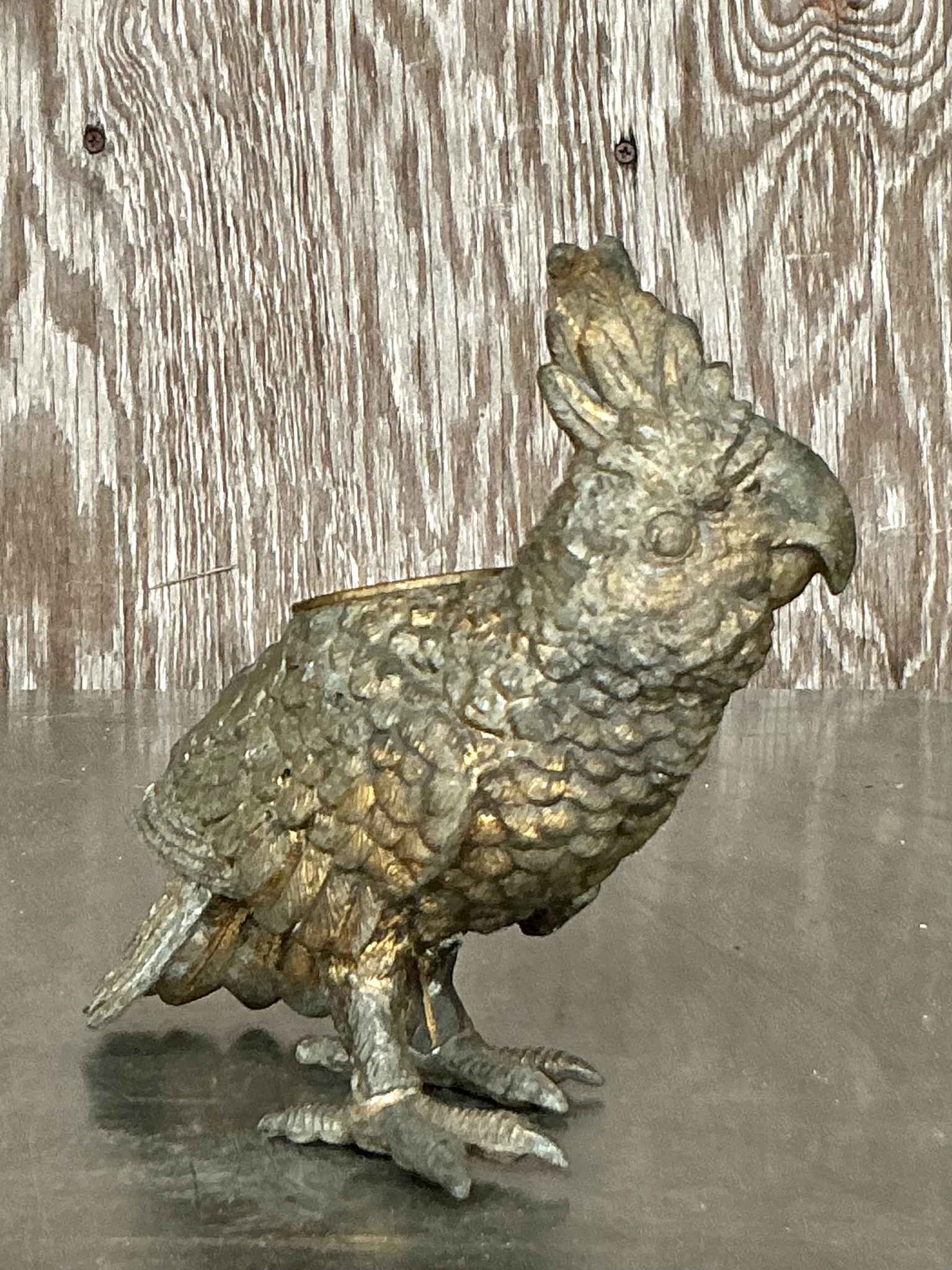 Vintage Boho Patinated Cockatoo Candle Holder - Top view