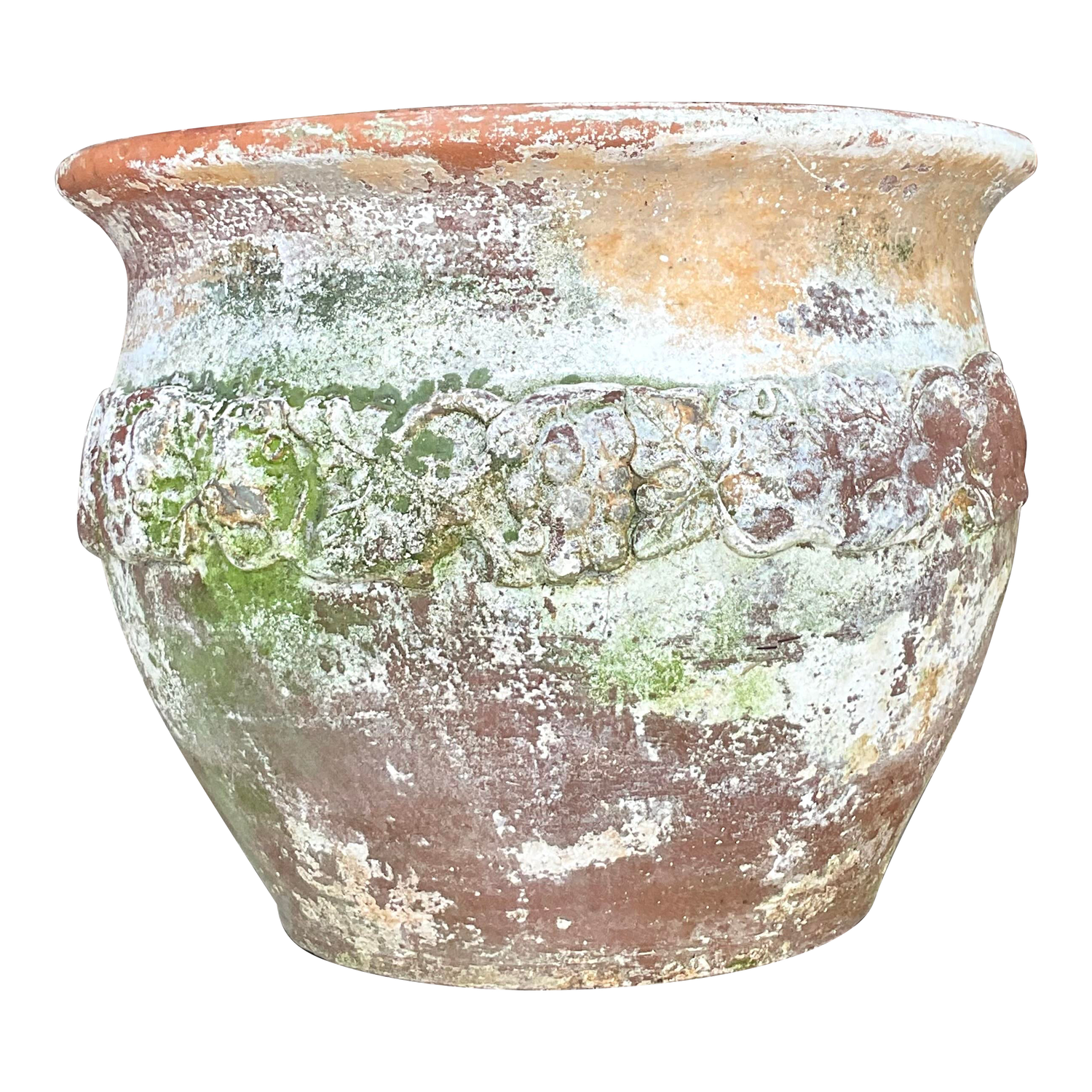 Vintage Boho Patinated Floral Band Terra Cotta Planter - Detail view