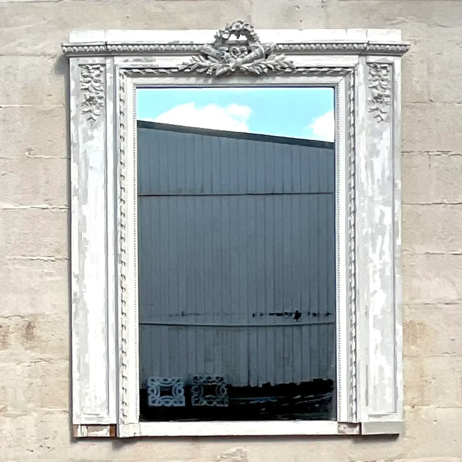 Vintage Boho Patinated Hand Carved Mirror - Side view