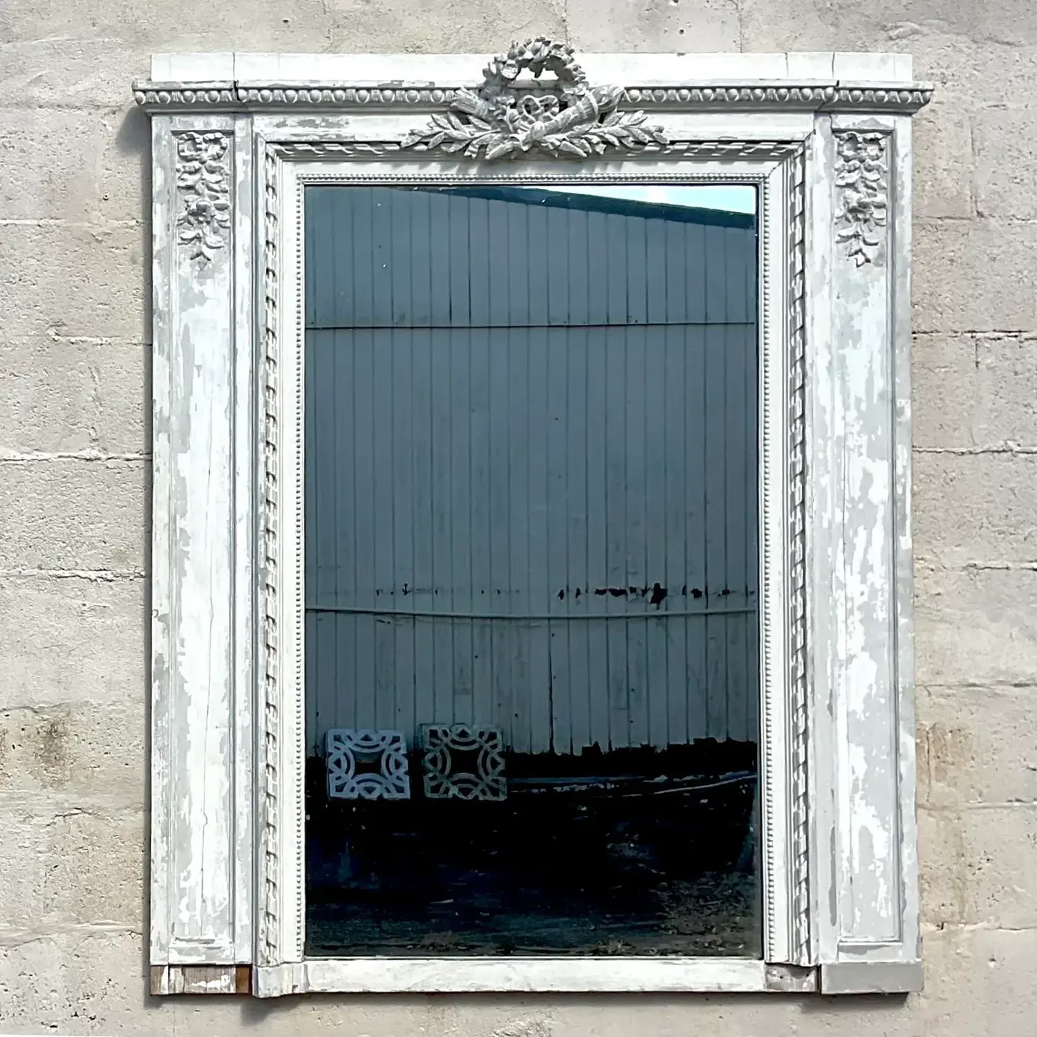 Vintage Boho Patinated Hand Carved Mirror - Detail view