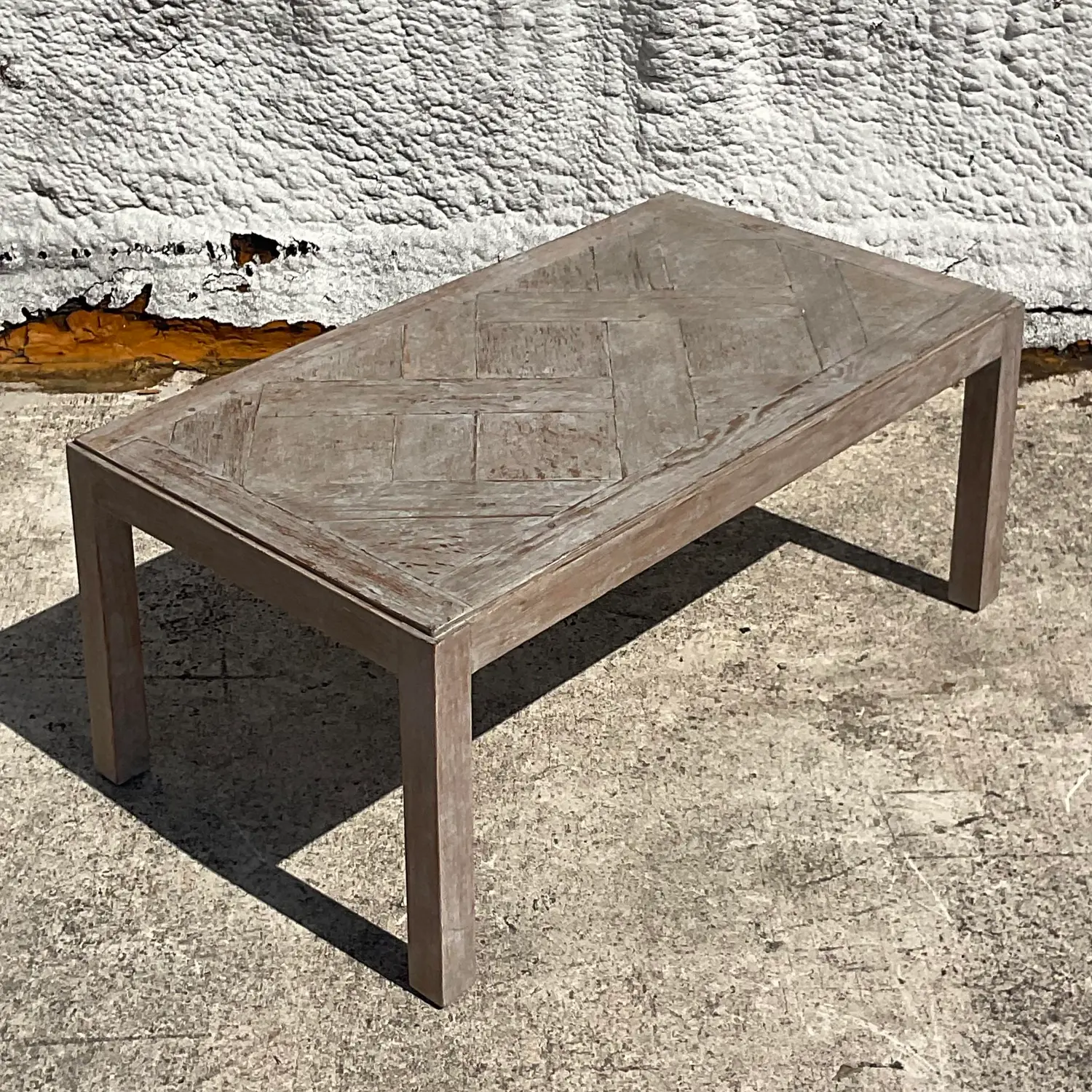 Vintage Boho Patinated Lattice Parsons Coffee Table - Top view