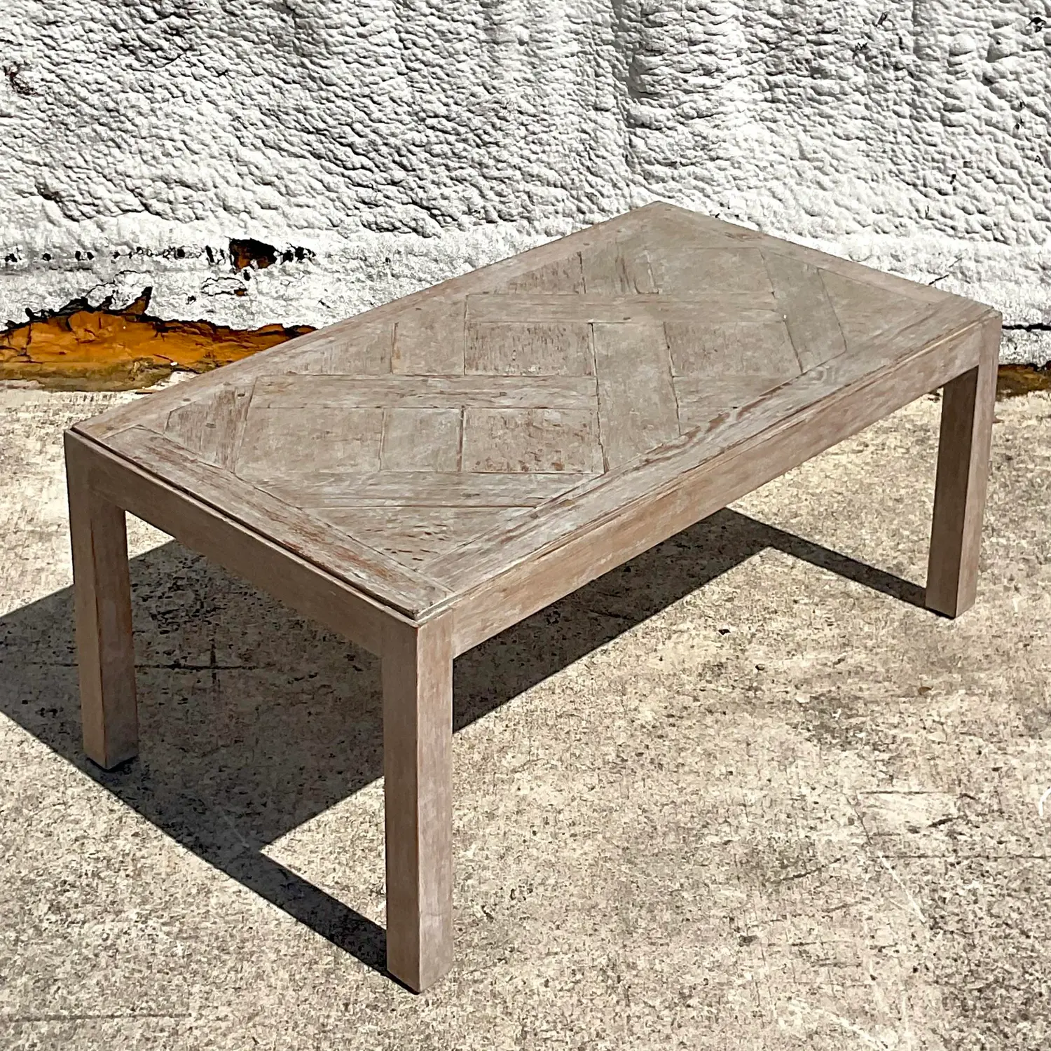 Vintage Boho Patinated Lattice Parsons Coffee Table - Back view