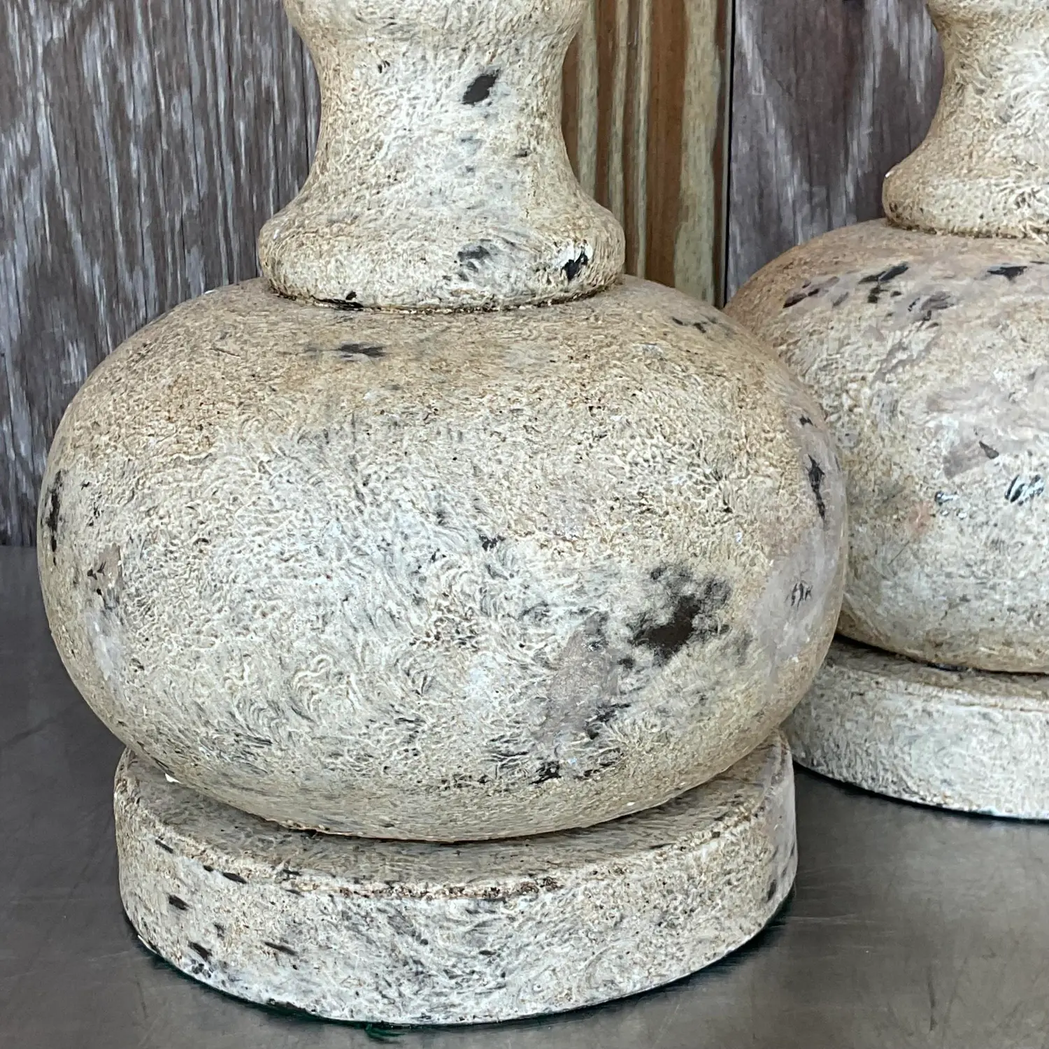 Vintage Boho Patinated Long Neck Lamps - a Pair - Top view