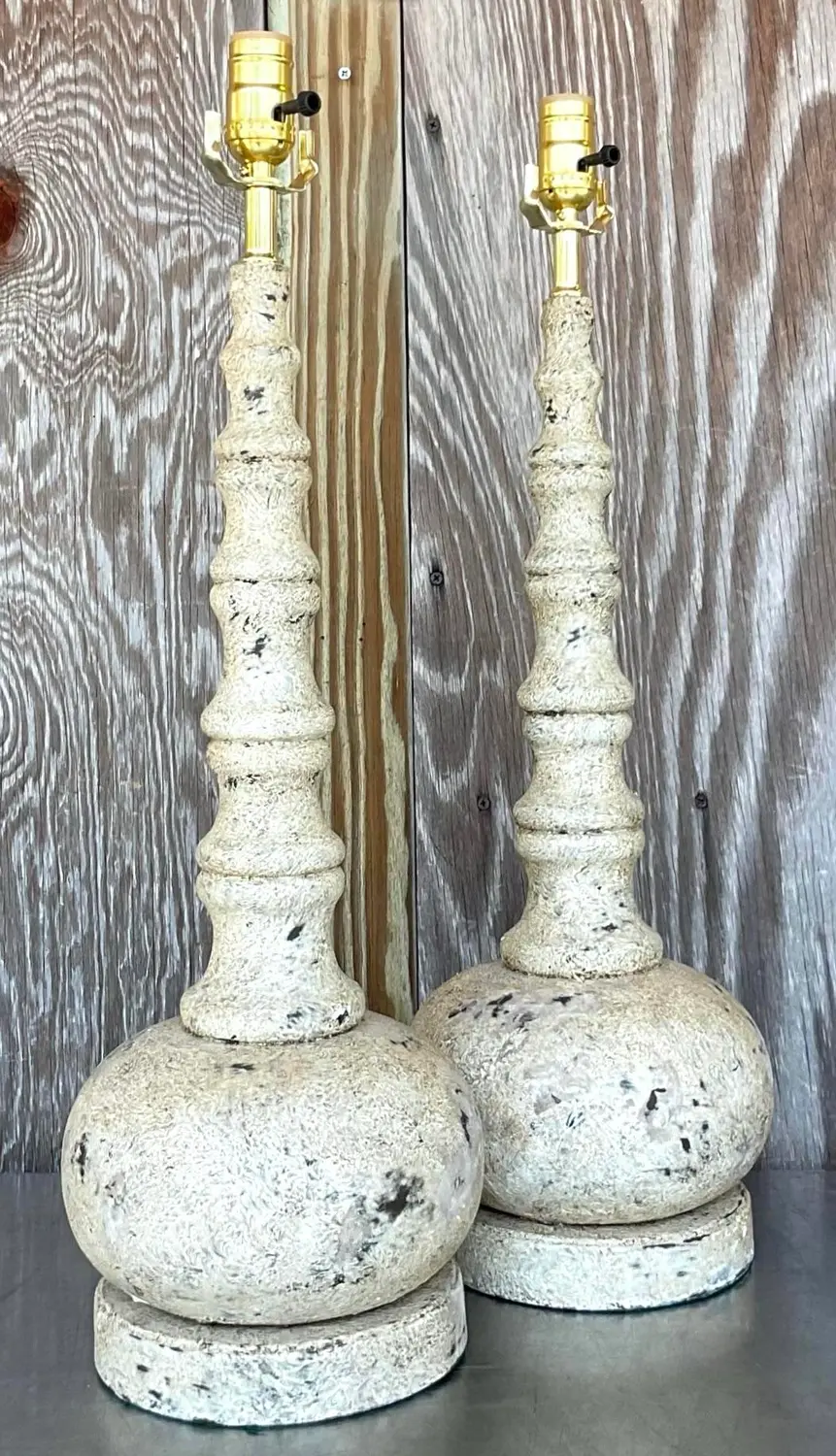 Vintage Boho Patinated Long Neck Lamps - a Pair - Detail view