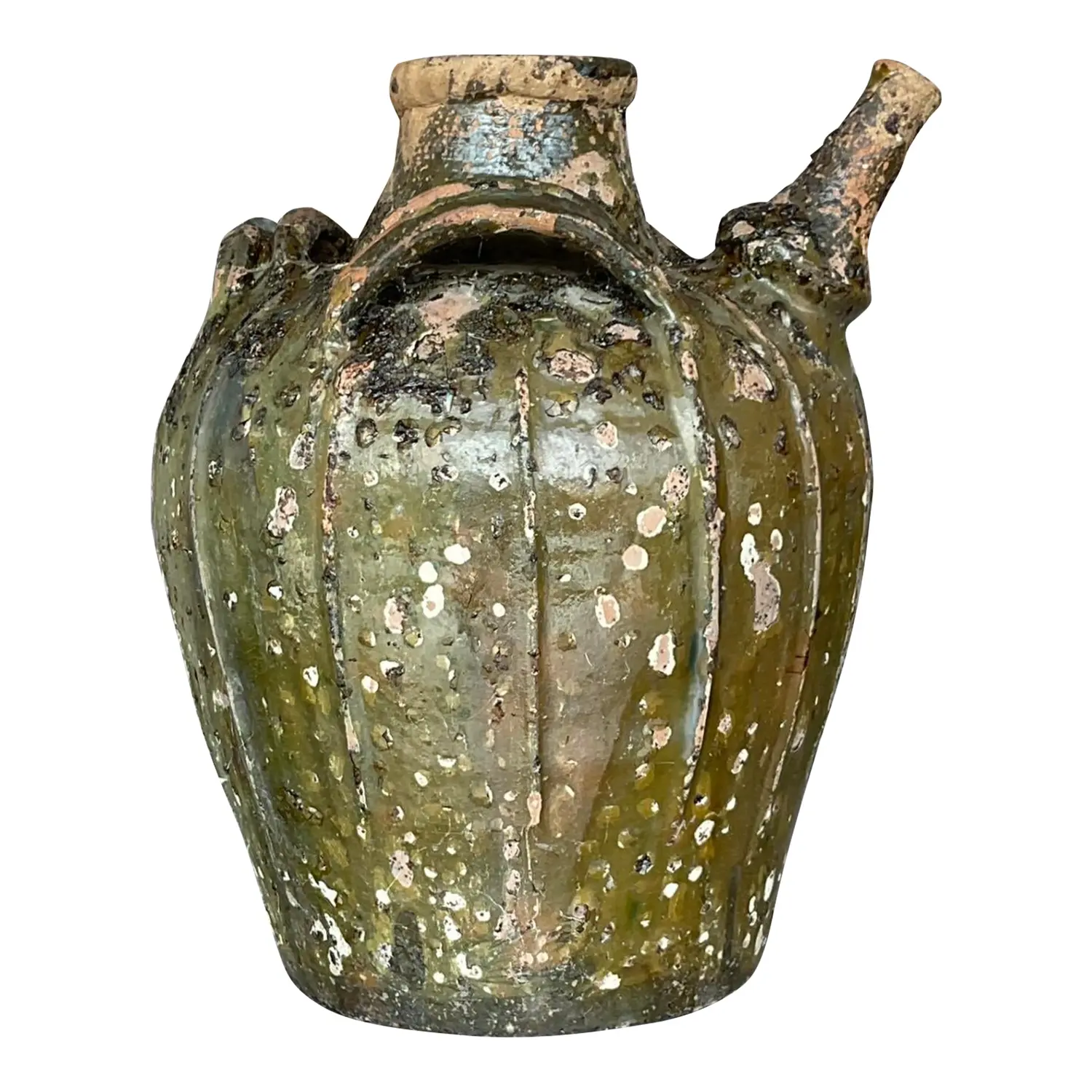 Vintage Boho Patinated Matte Glazed Ceramic Urn