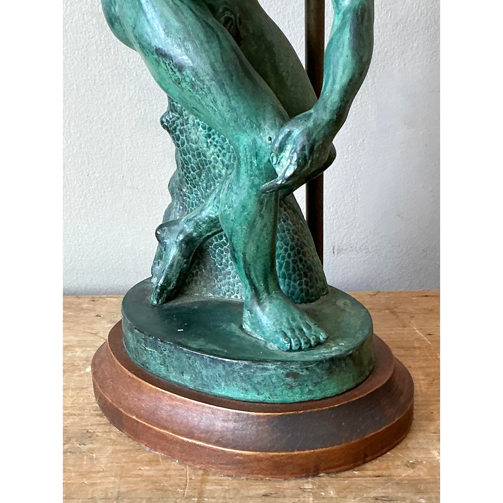 Vintage Boho Patinated Metal “Discobole of Myron” Lamp - Top view