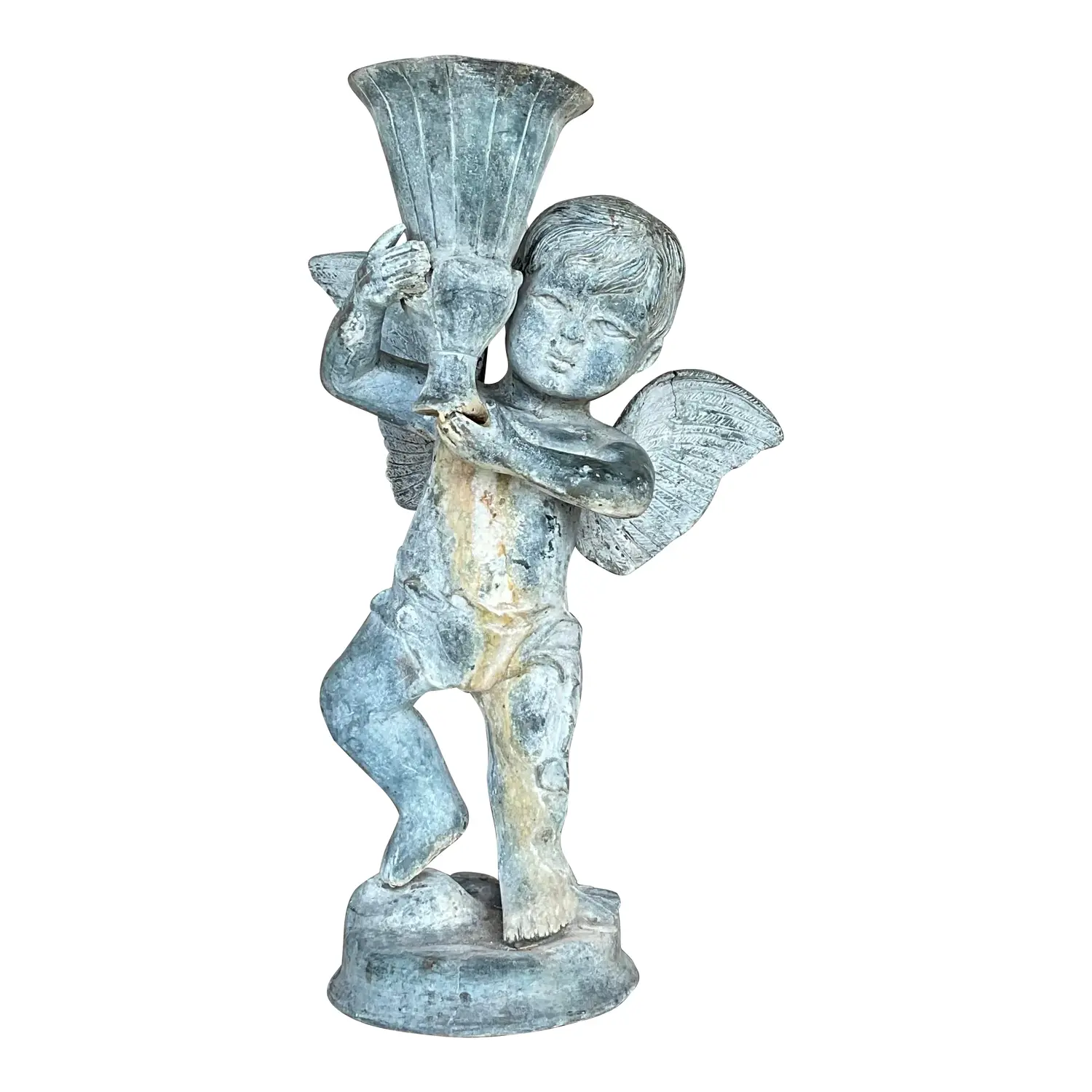 Vintage Boho Patinated Metal Putti Angel
