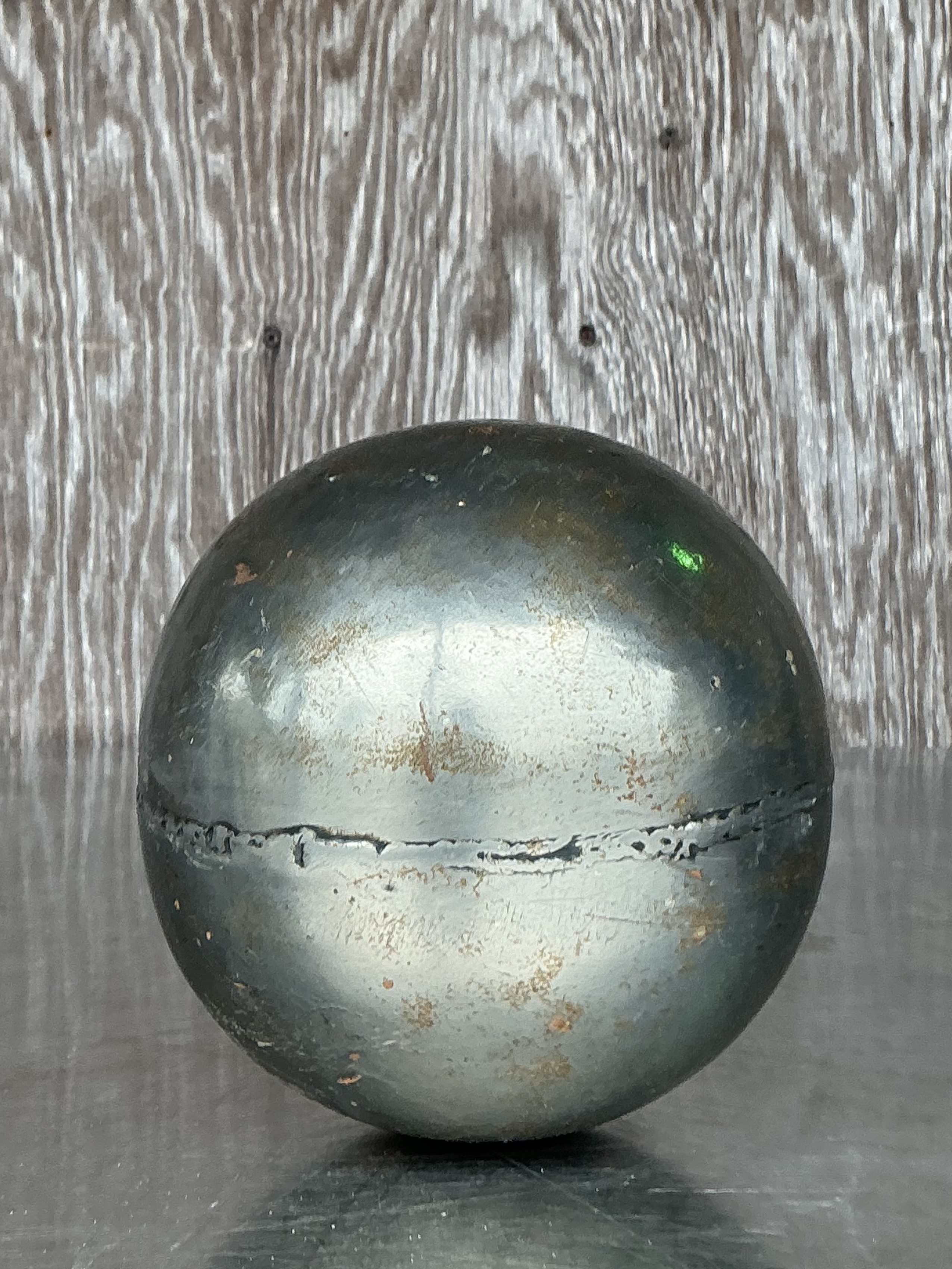 Vintage Boho Patinated Metal Sphere - Side view
