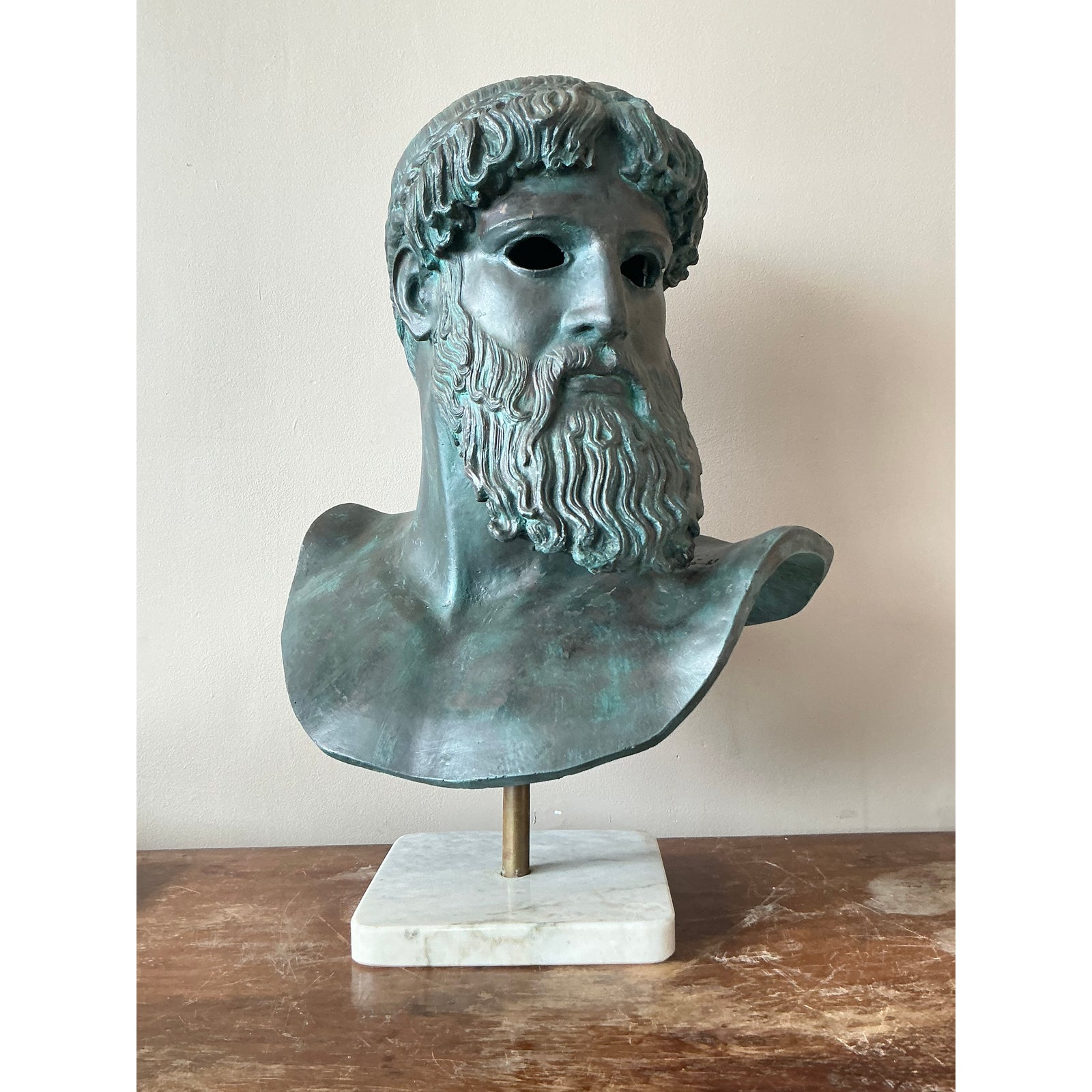 Vintage Boho Patinated Plaster Bust of Man - Side view