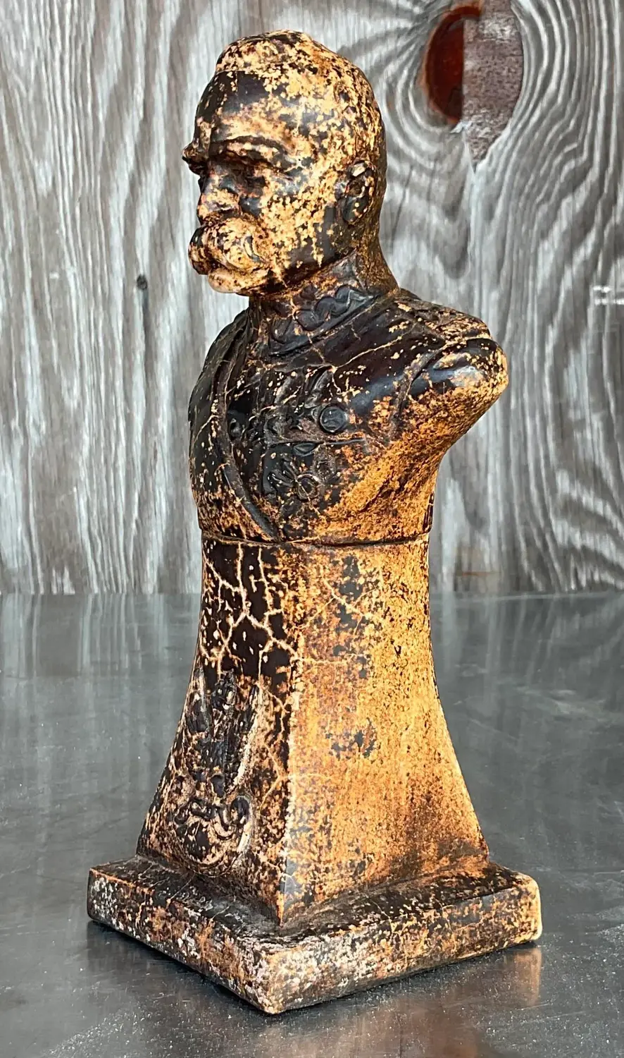 Vintage Boho Patinated Plaster Bust of Man - Detail view