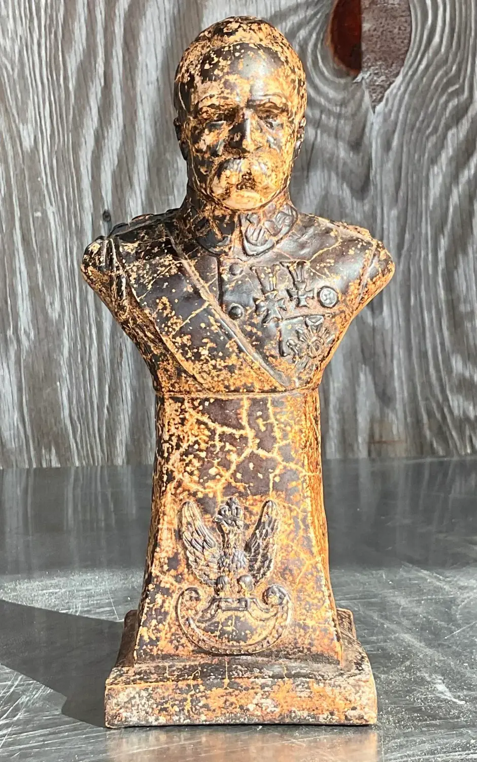 Vintage Boho Patinated Plaster Bust of Man - Side view