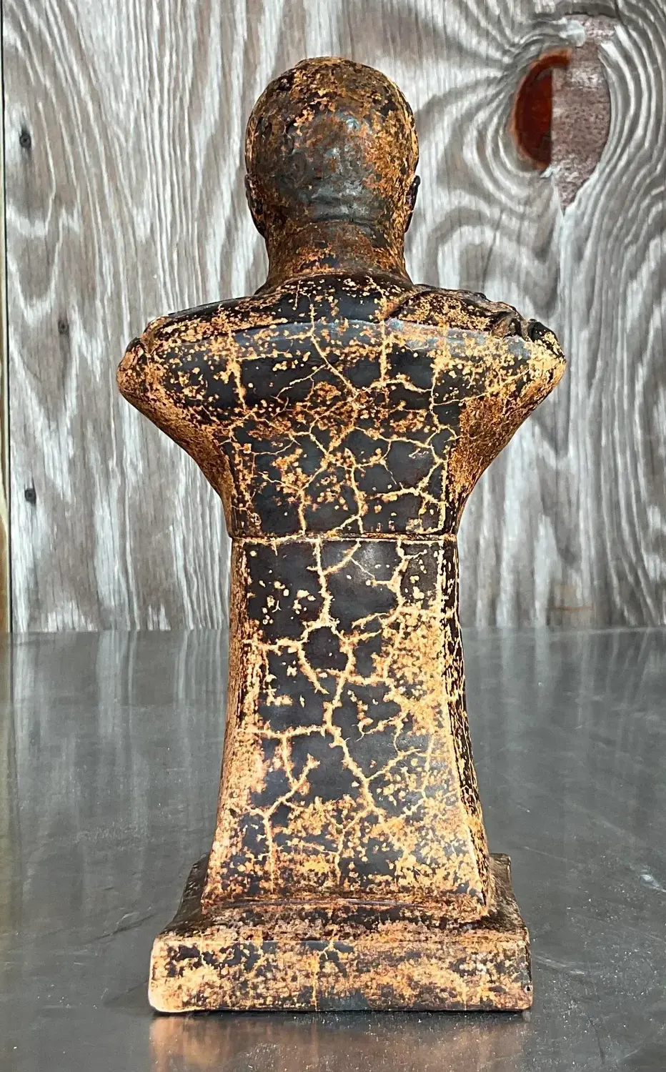 Vintage Boho Patinated Plaster Bust of Man - Back view