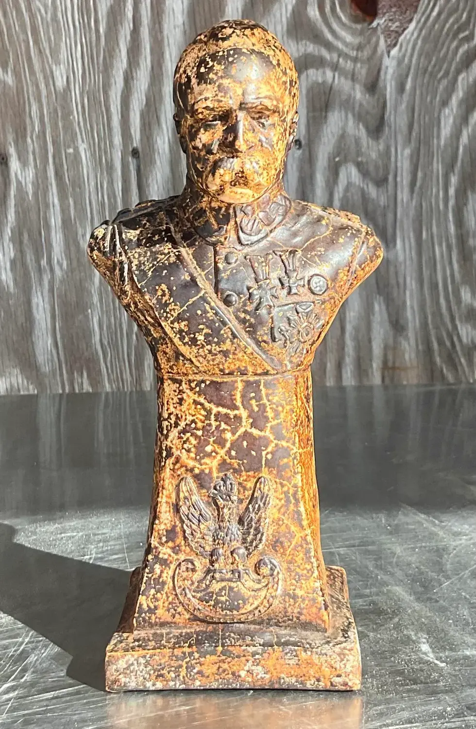 Vintage Boho Patinated Plaster Bust of Man - Top view