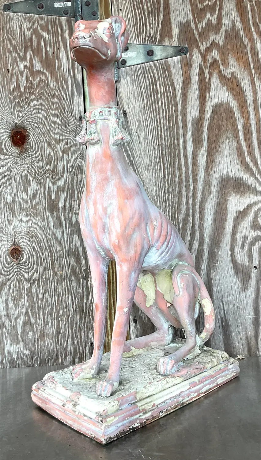 Vintage Boho Patinated Resin Greyhound Statue - Back view