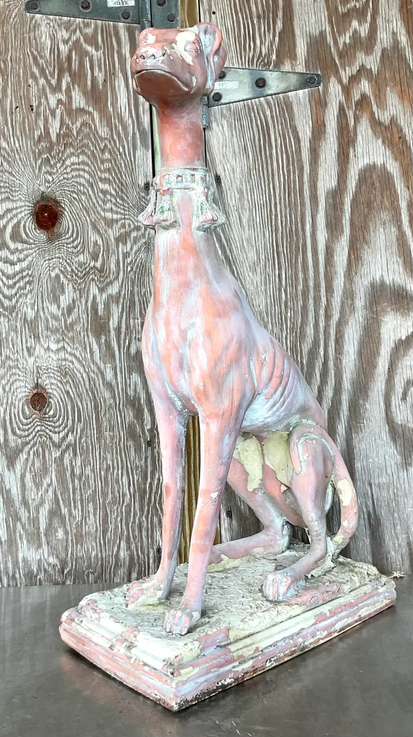 Vintage Boho Patinated Resin Greyhound Statue - Side view