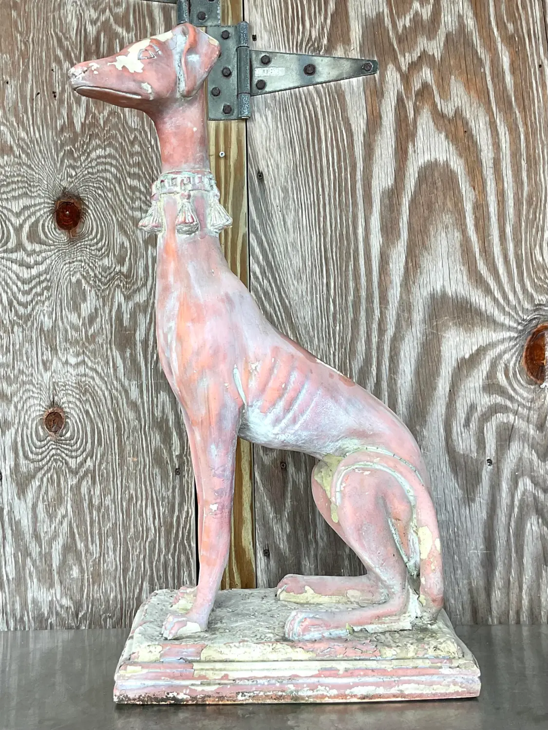 Vintage Boho Patinated Resin Greyhound Statue - Top view