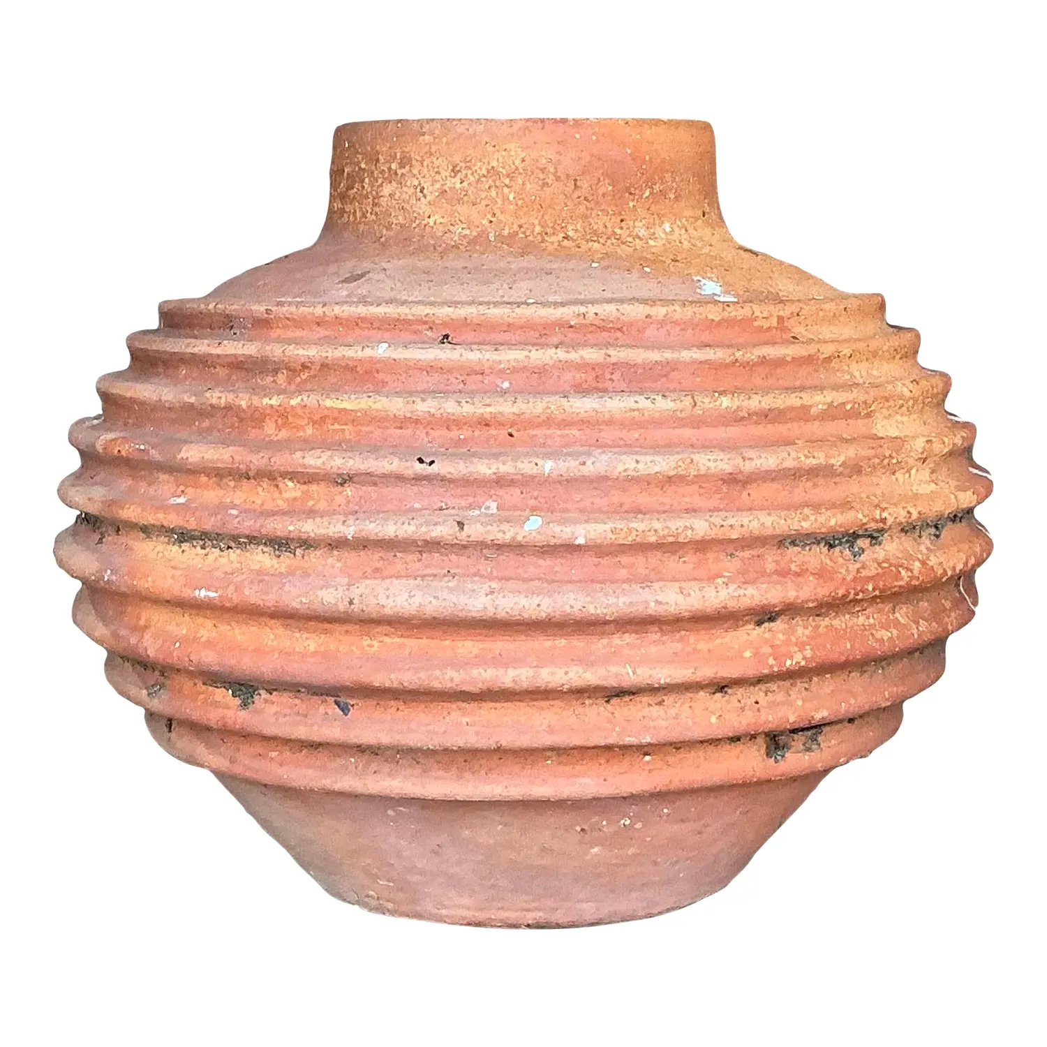 Vintage Boho Patinated Ribbed Terra Cotta Urn