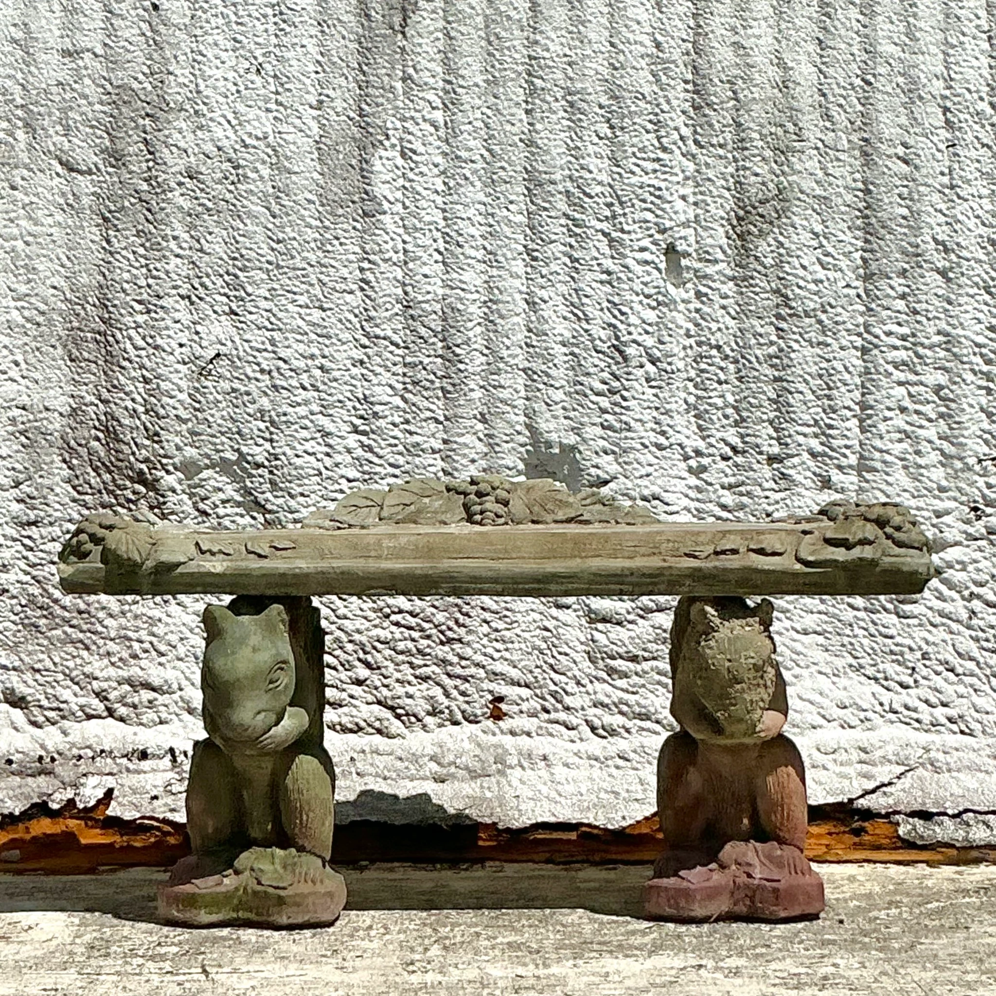 Vintage Boho Patinated Squirrel Bench - Top view