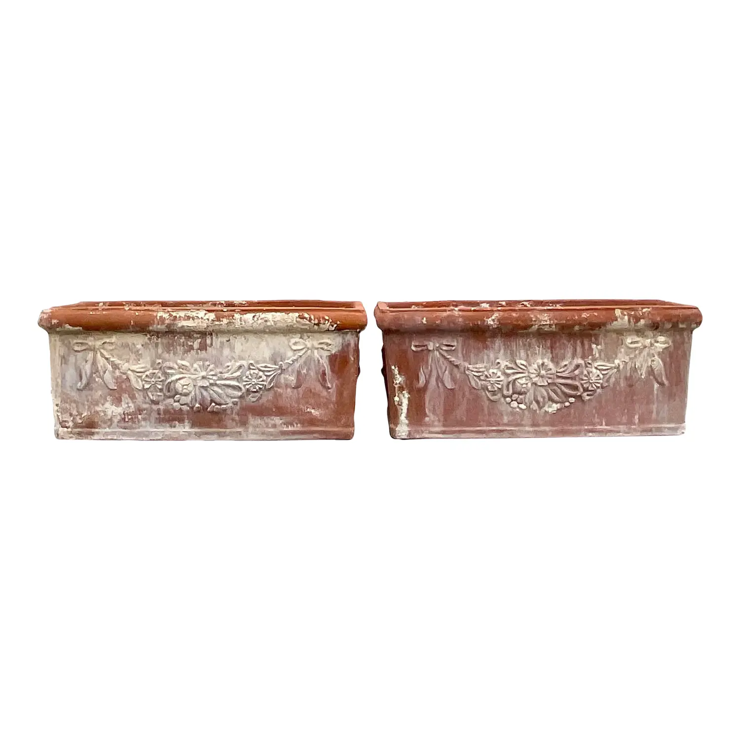Vintage Boho Patinated Terra Cotta Planter Boxes - a Pair