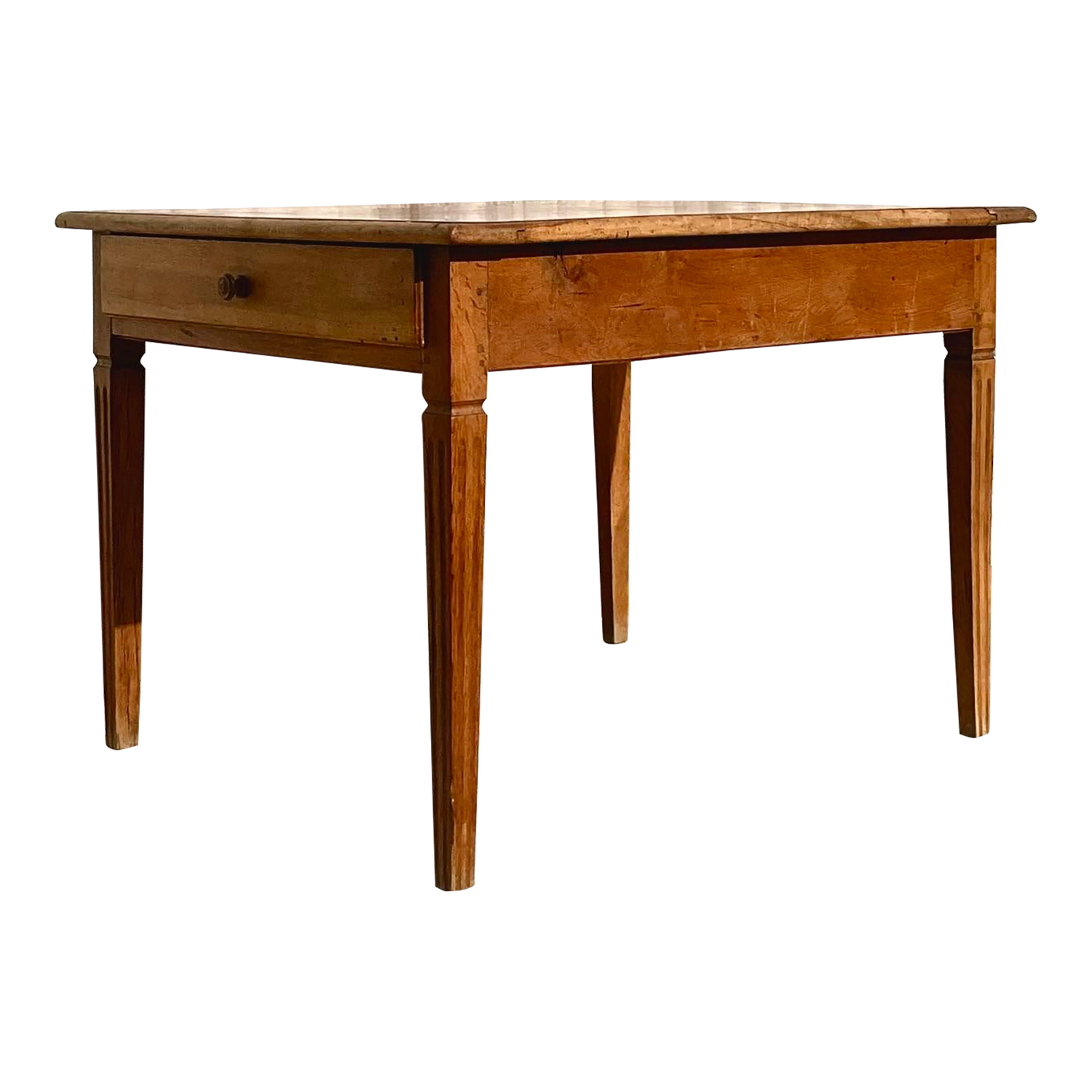 Vintage Boho Patinated Two Drawer Farm Table - Detail view
