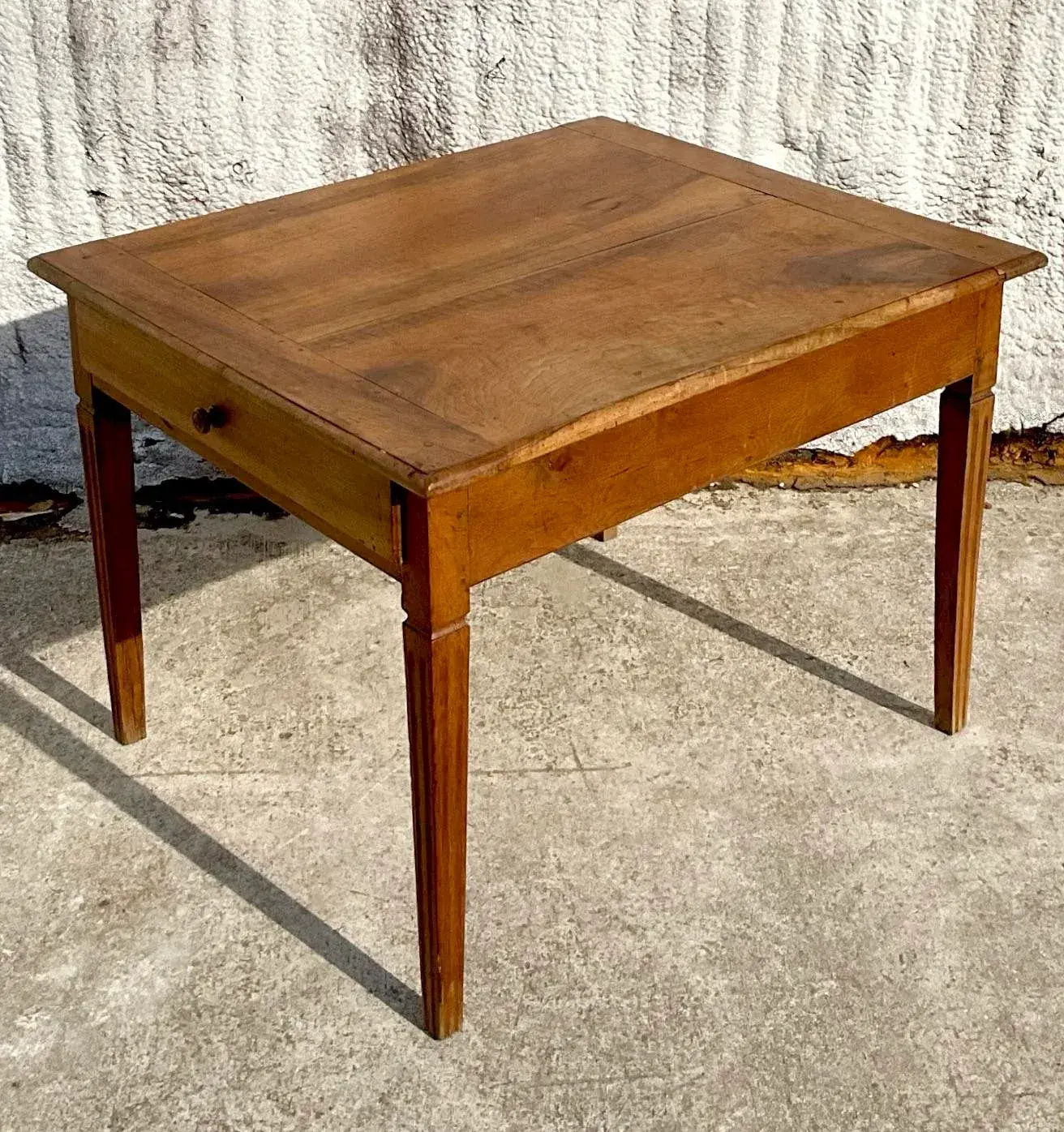 Vintage Boho Patinated Two Drawer Farm Table - Top view