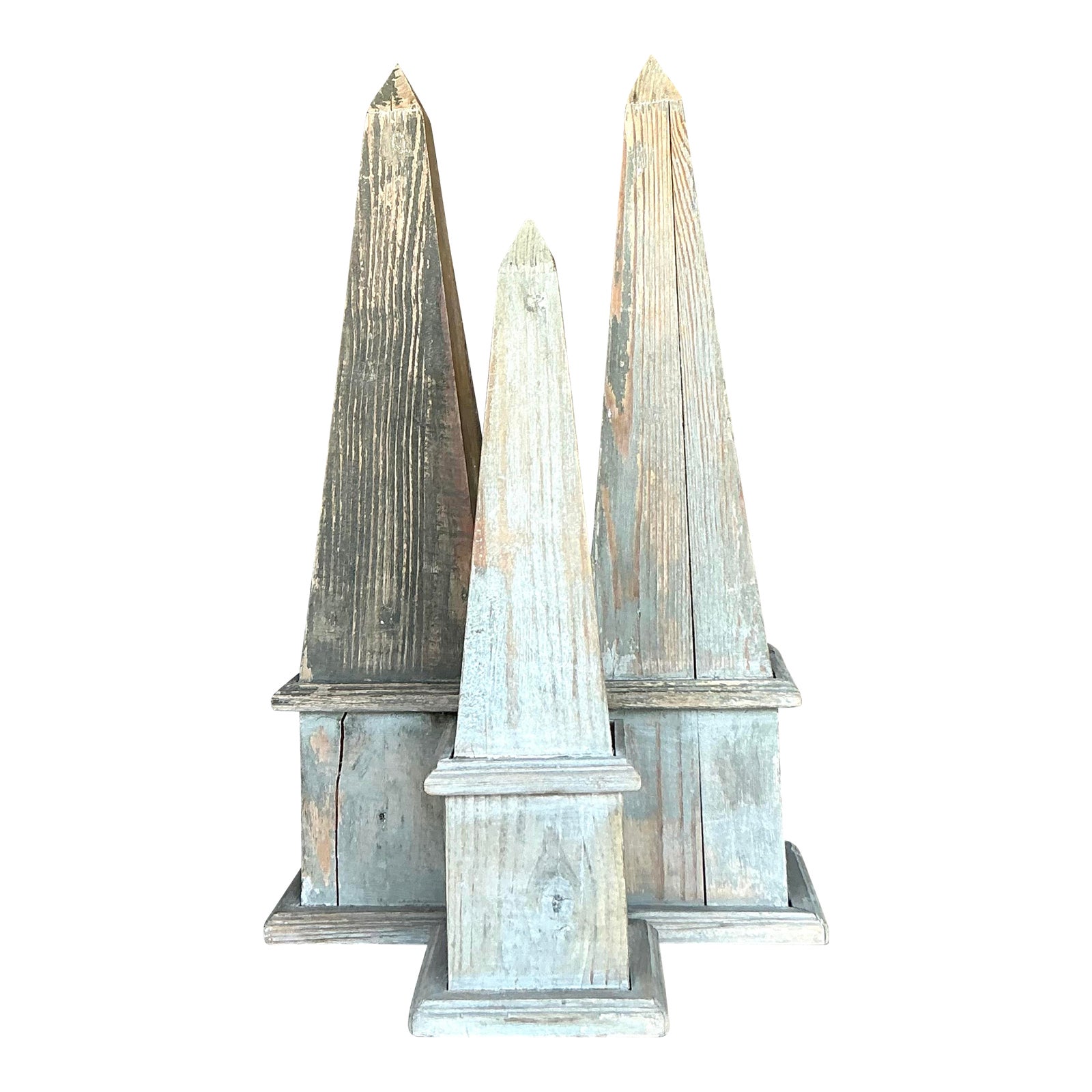 Vintage Boho Patinated Wood Obelisks - Set of 3 - Detail view