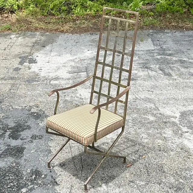 Vintage Boho Patinated Wrought Iron Chair - Side view