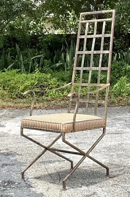 Vintage Boho Patinated Wrought Iron Chair - Top view