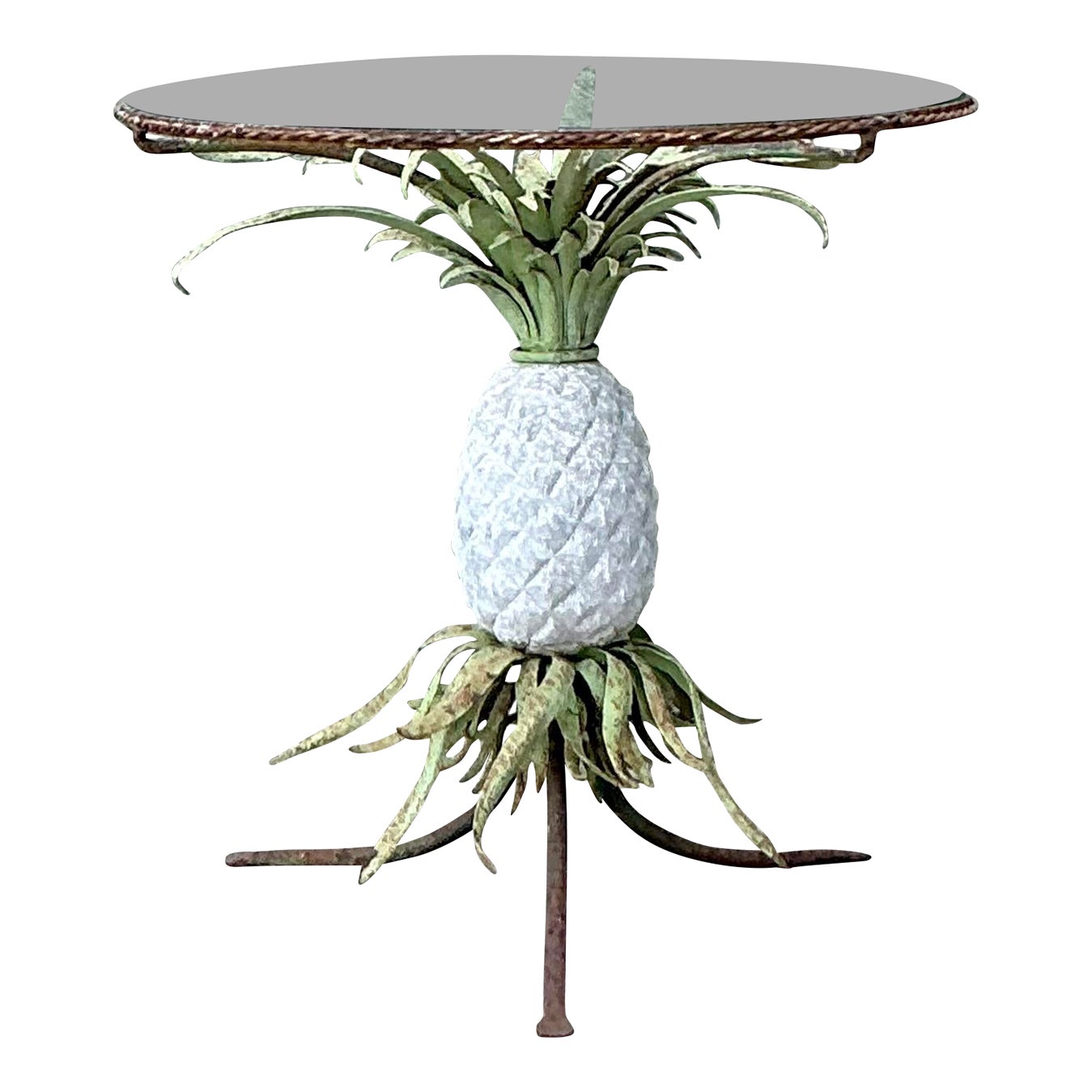Vintage Boho Patinated Wrought Iron Pineapple Table