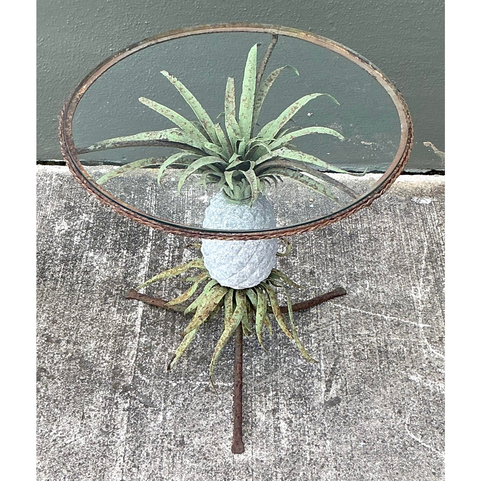 Vintage Boho Patinated Wrought Iron Pineapple Table - Detail view
