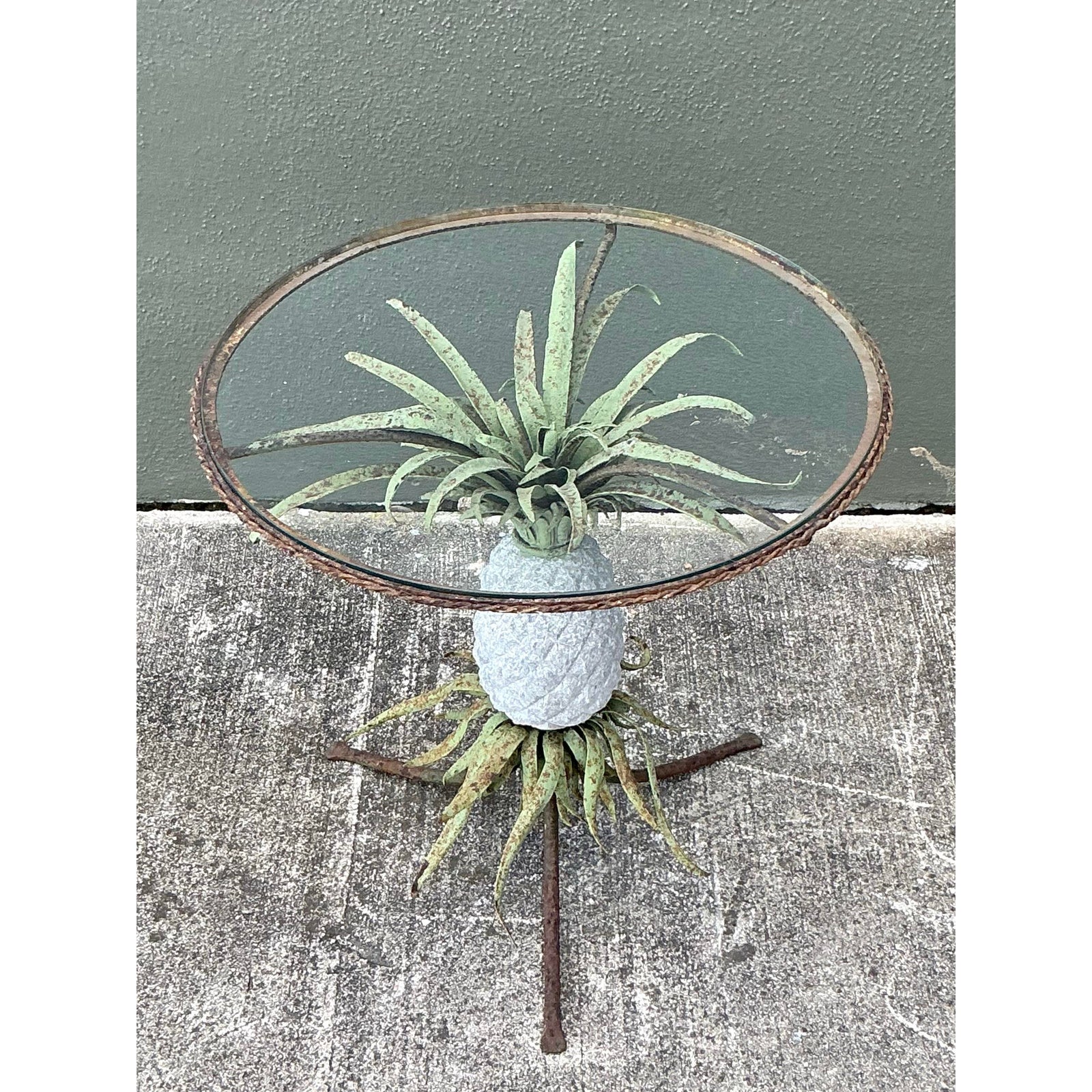 Vintage Boho Patinated Wrought Iron Pineapple Table - Top view