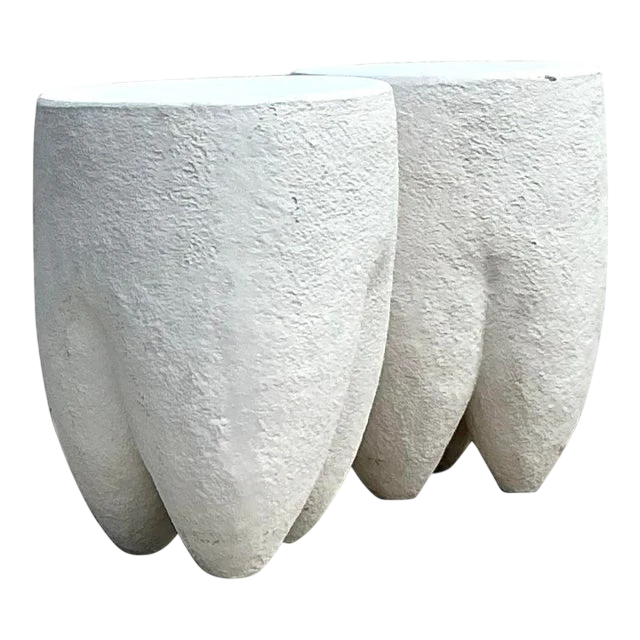Vintage Boho Pebbled Biomorphic Low Stools - a Pair - Detail view