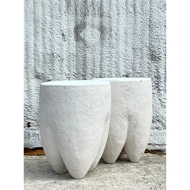 Vintage Boho Pebbled Biomorphic Low Stools - a Pair - Side view