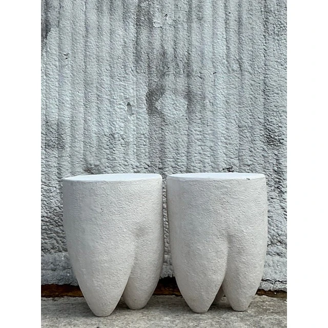 Vintage Boho Pebbled Biomorphic Low Stools - a Pair - Back view